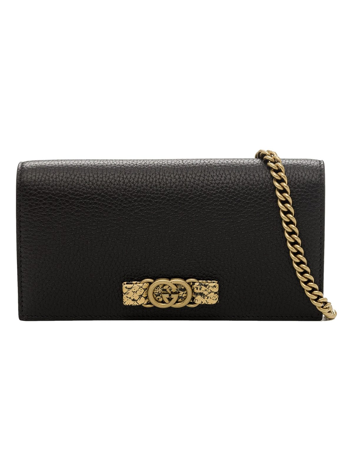 Gucci Interlocking GG Black Python Leather Bow Wallet on Chain Gold Hardware