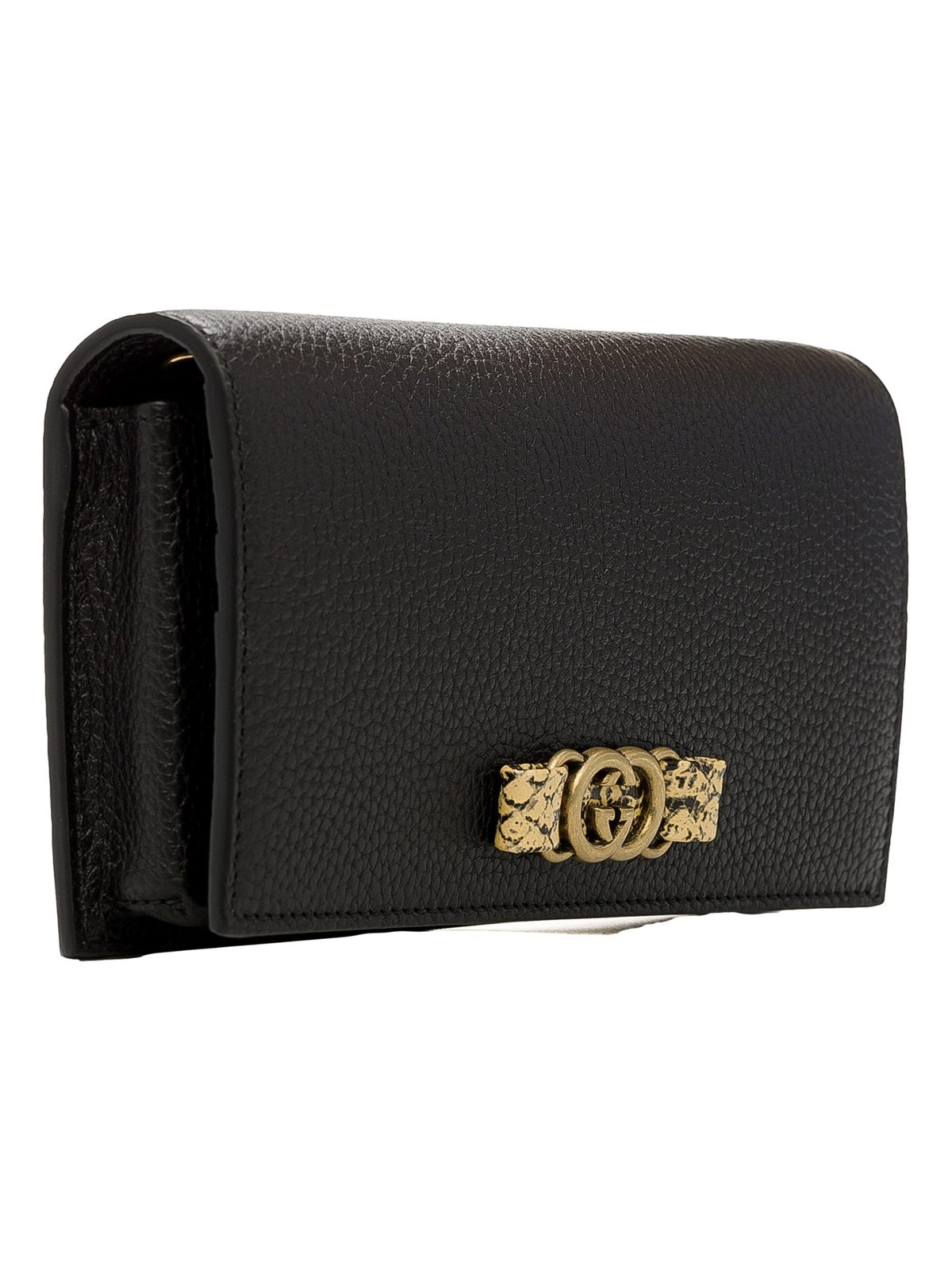 Gucci Interlocking GG Black Python Leather Bow Wallet on Chain Gold Hardware
