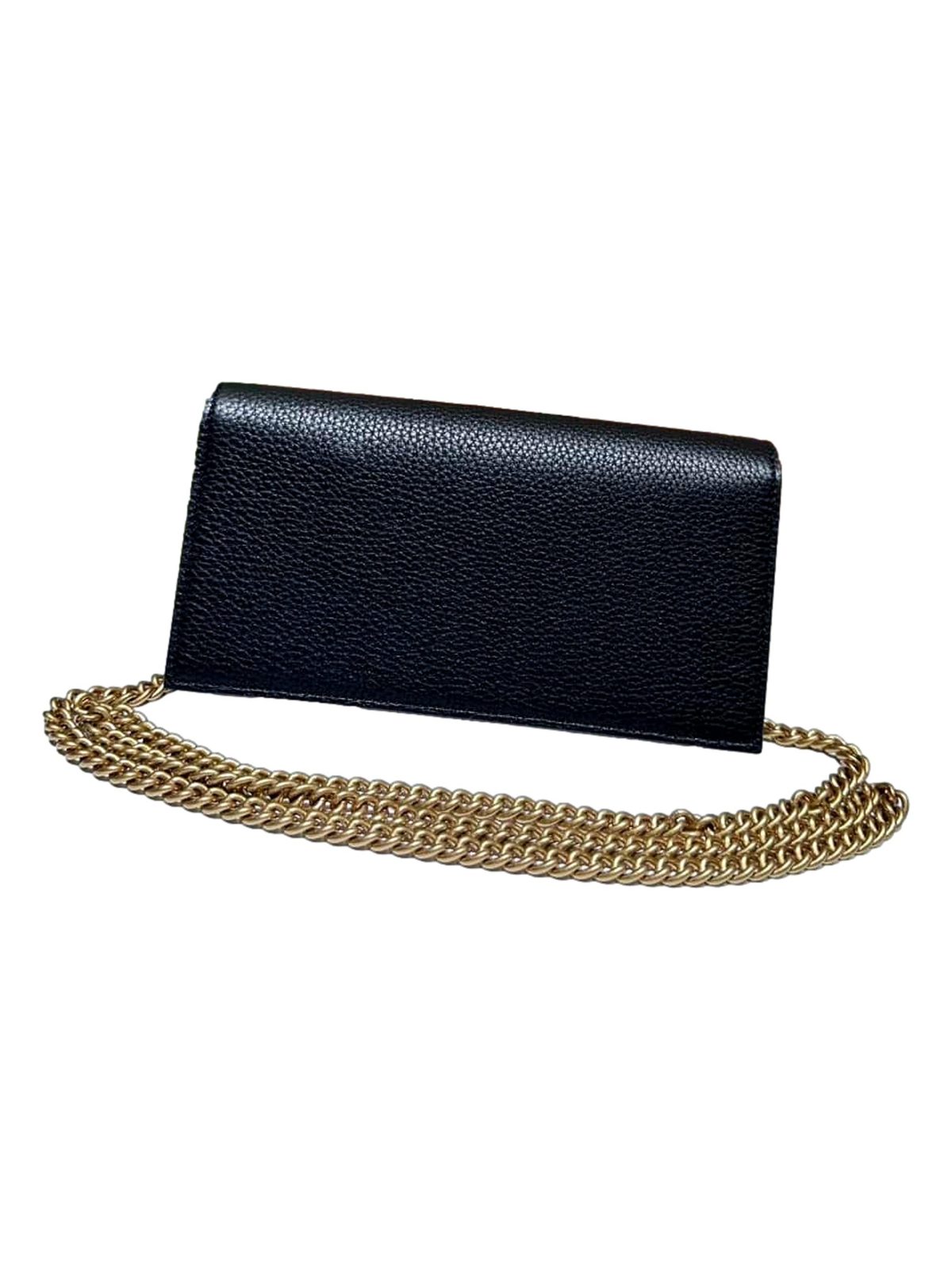 Gucci Interlocking GG Black Python Leather Bow Wallet on Chain Gold Hardware