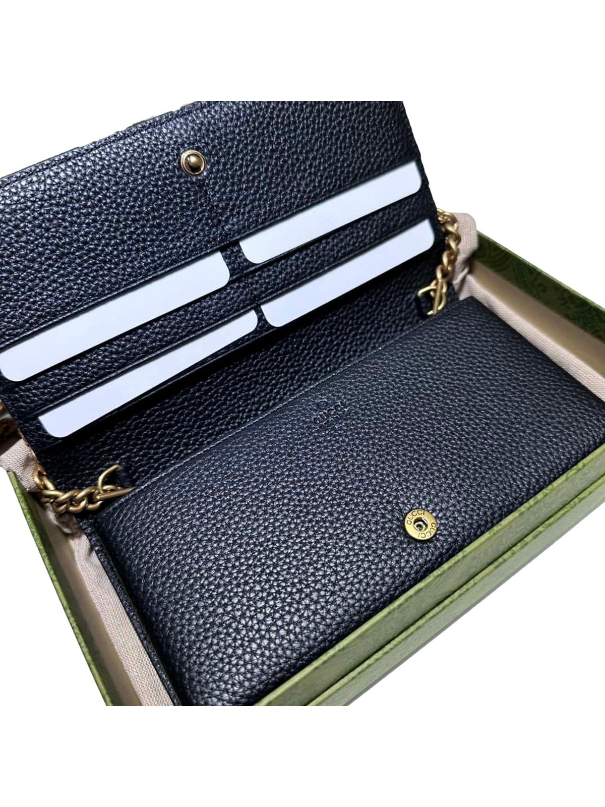 Gucci Interlocking GG Black Python Leather Bow Wallet on Chain Gold Hardware