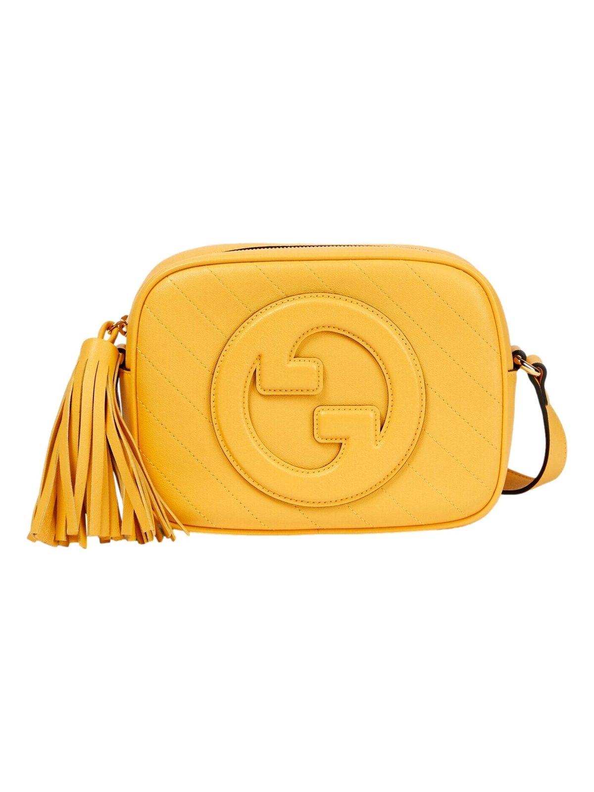 Gucci Blondie GG Patch Yellow Leather Camera Crossbody Bag Diagonal Stitching