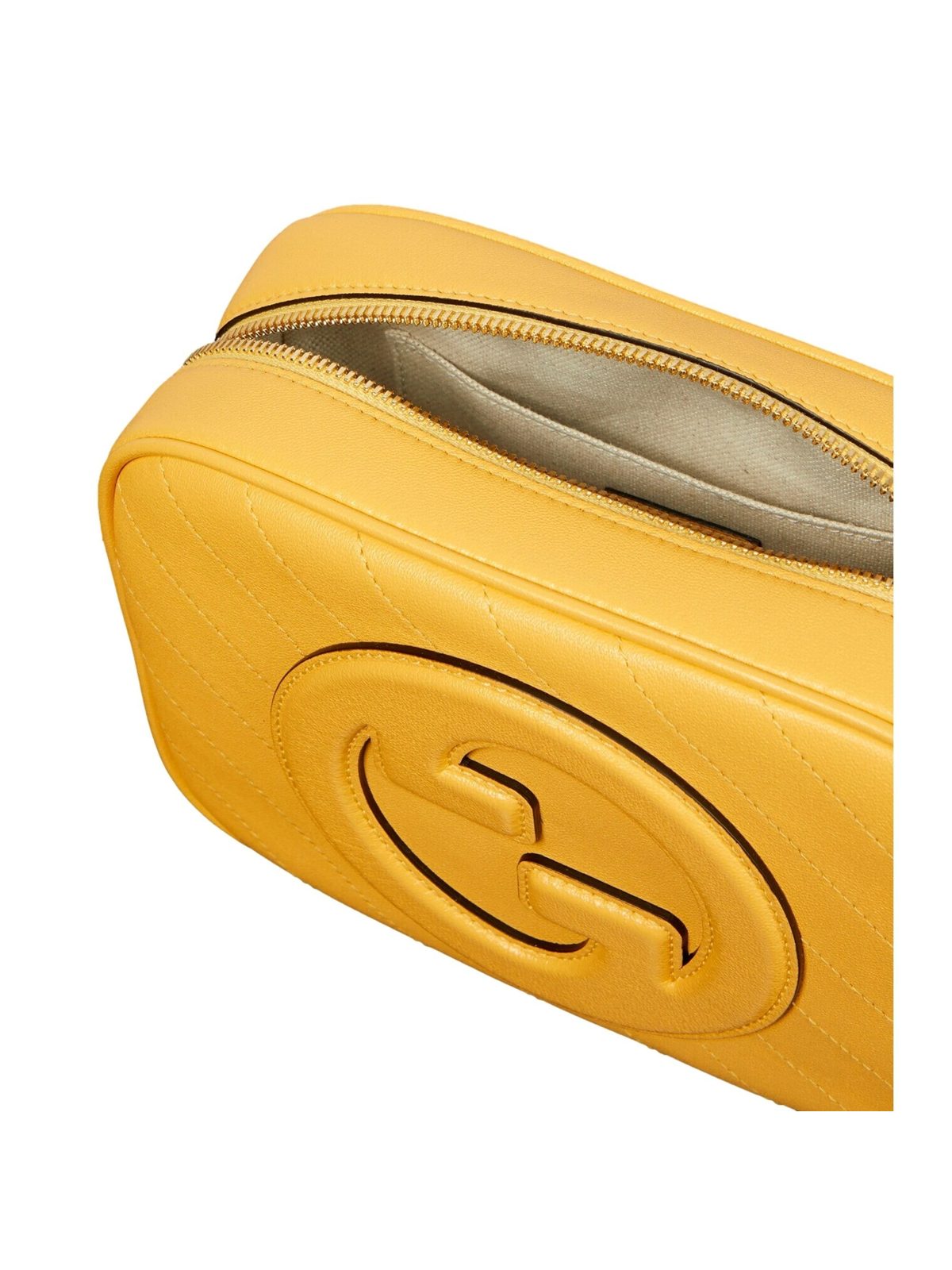 Gucci Blondie GG Patch Yellow Leather Camera Crossbody Bag Diagonal Stitching