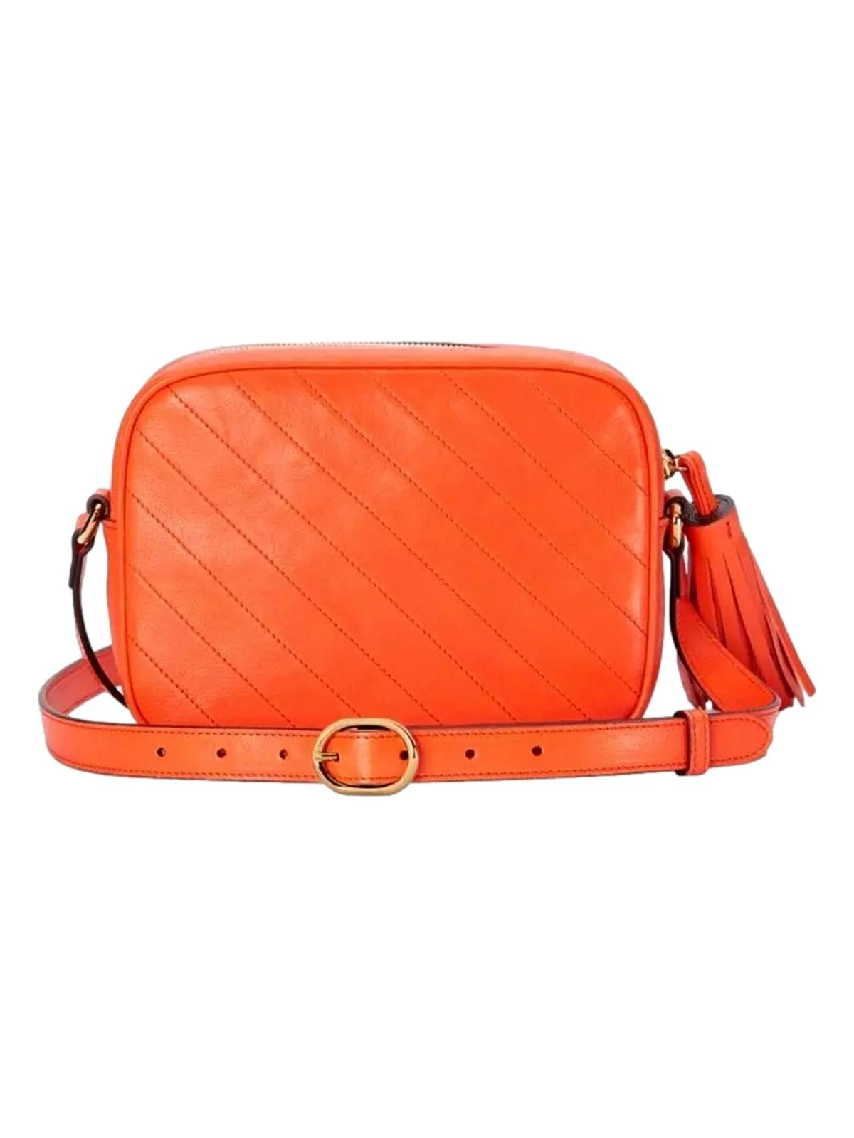 Gucci Blondie GG Patch Orange Leather Camera Crossbody Bag Diagonal Stitching
