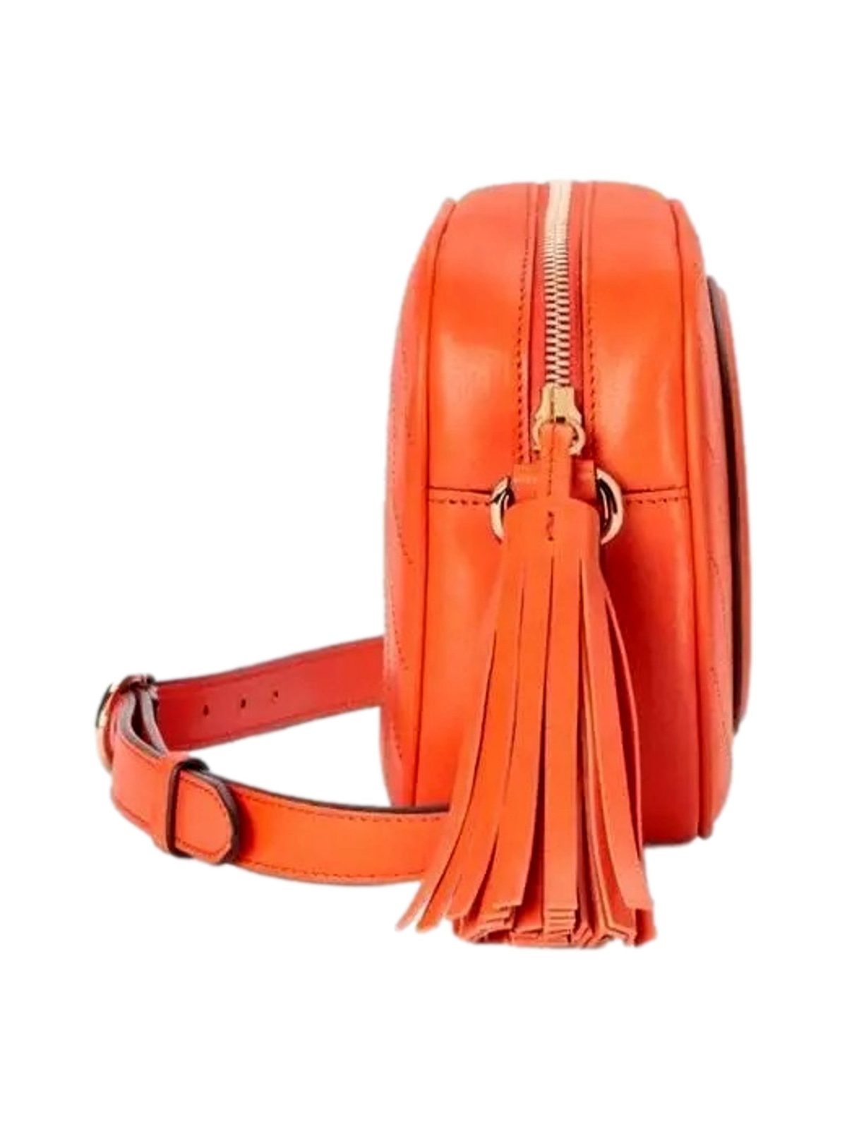 Gucci Blondie GG Patch Orange Leather Camera Crossbody Bag Diagonal Stitching