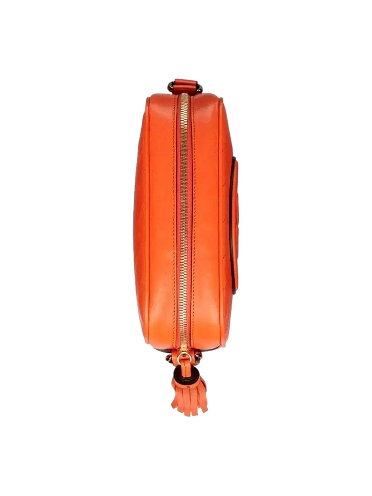 Gucci Blondie GG Patch Orange Leather Camera Crossbody Bag Diagonal Stitching