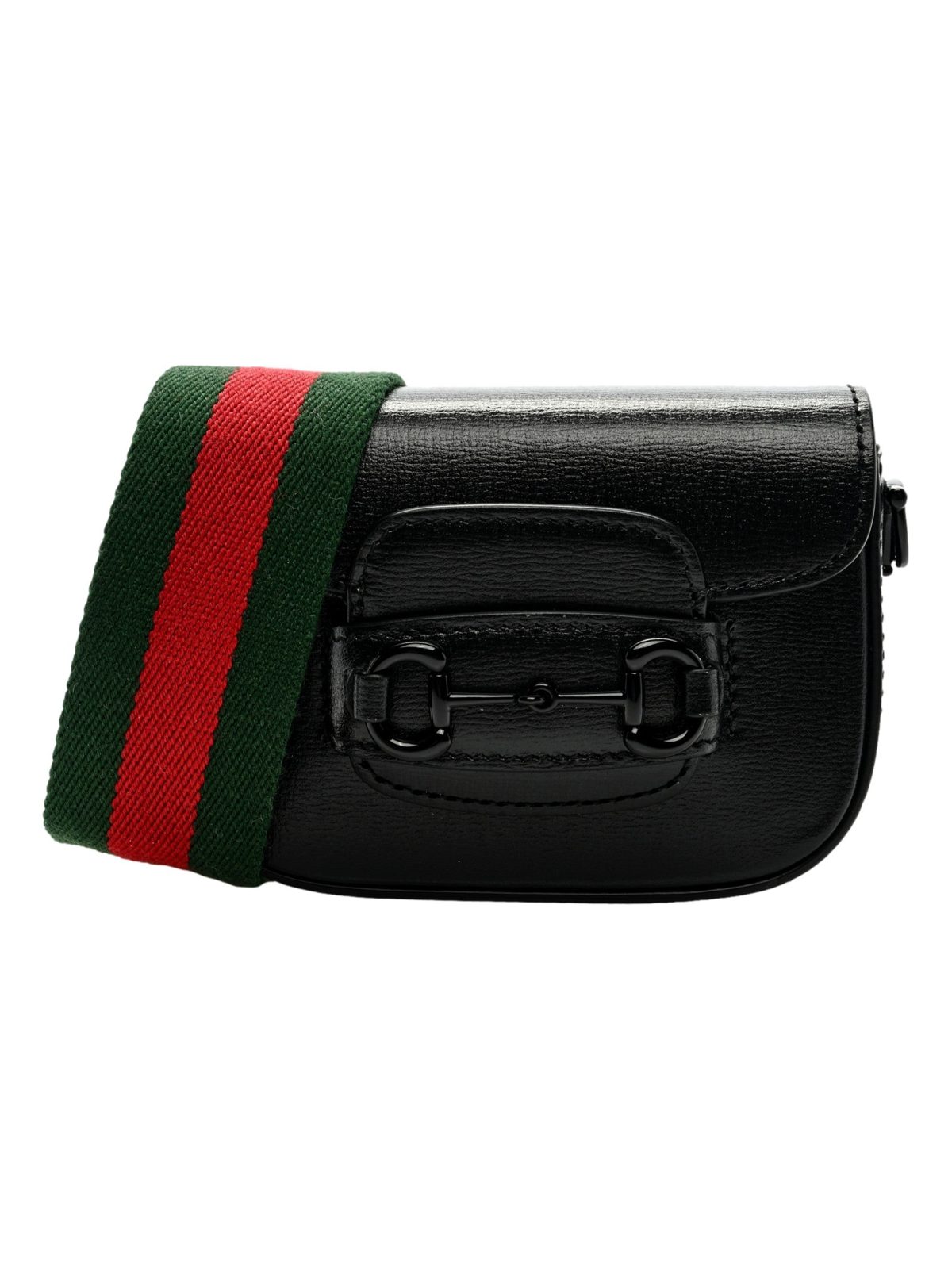 Gucci Horsebit 1955 Mini Black Calfskin Leather Web Stripe Crossbody Bag