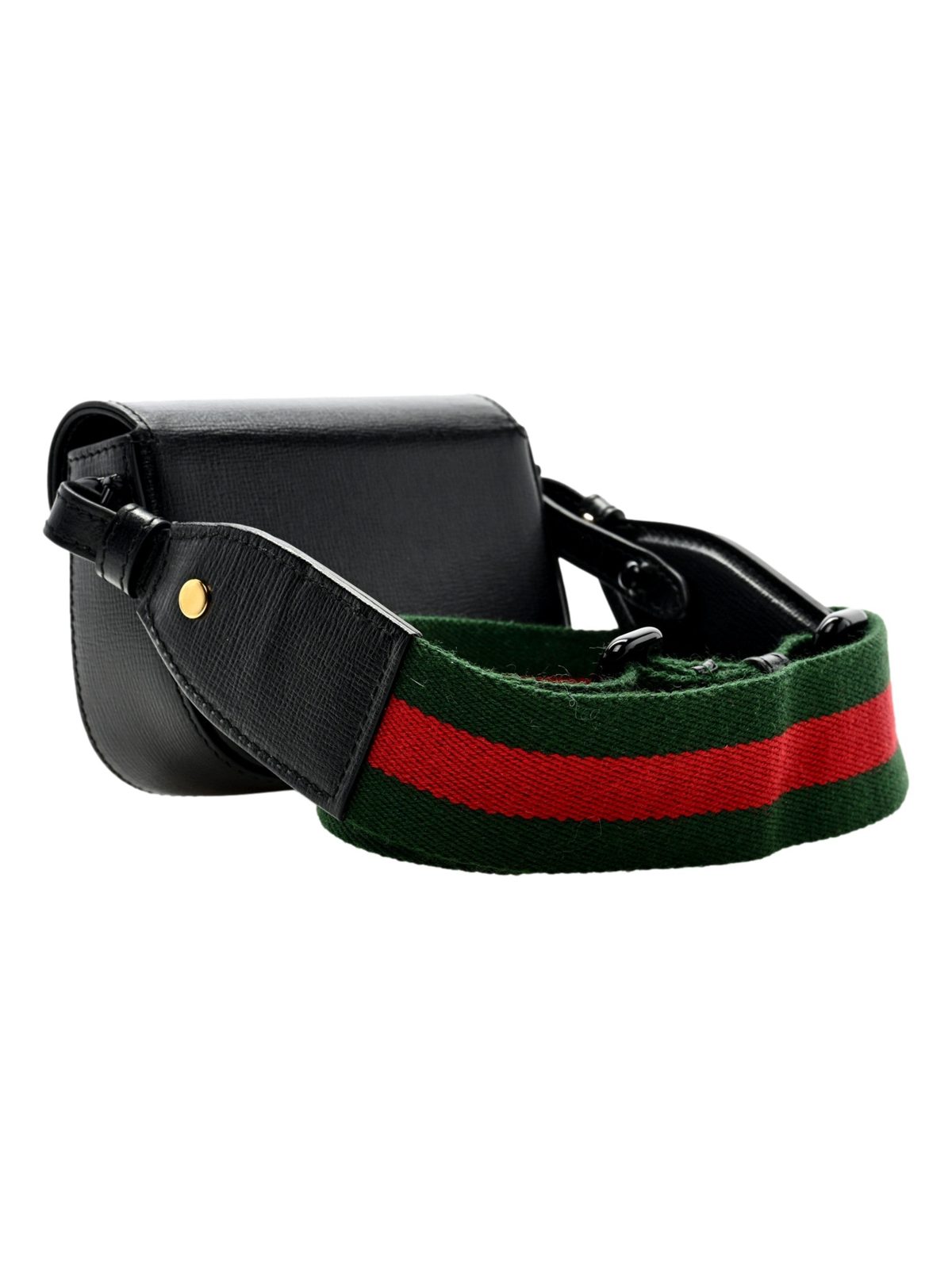 Gucci Horsebit 1955 Mini Black Calfskin Leather Web Stripe Crossbody Bag