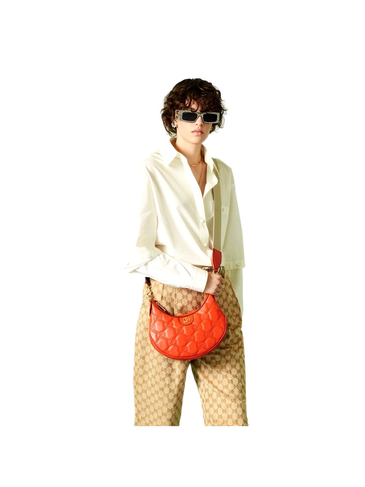 Gucci GG Quilted Matelassé Leather Small Shoulder Handbag In Orange
