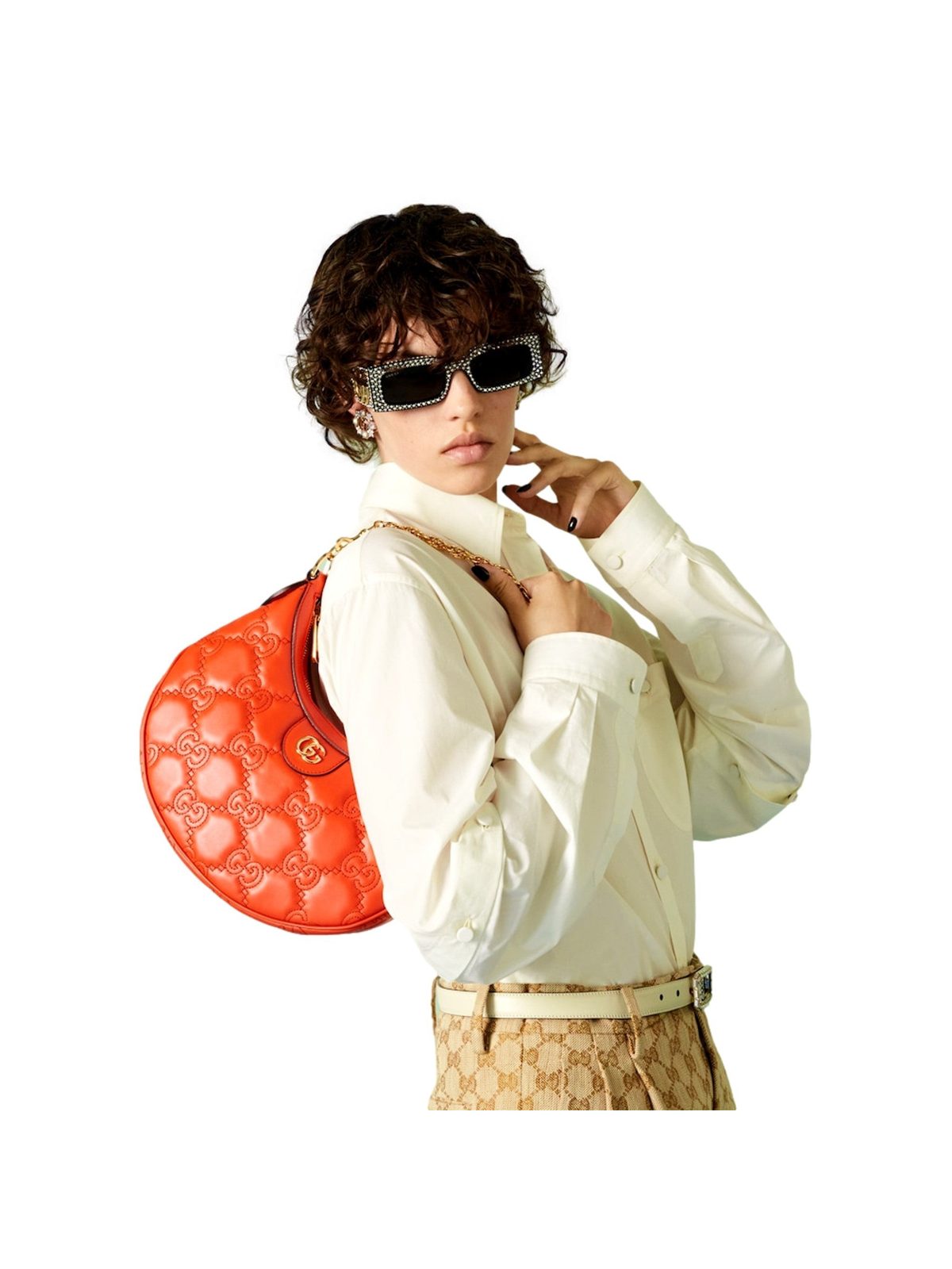 Gucci GG Quilted Matelassé Leather Small Shoulder Handbag In Orange