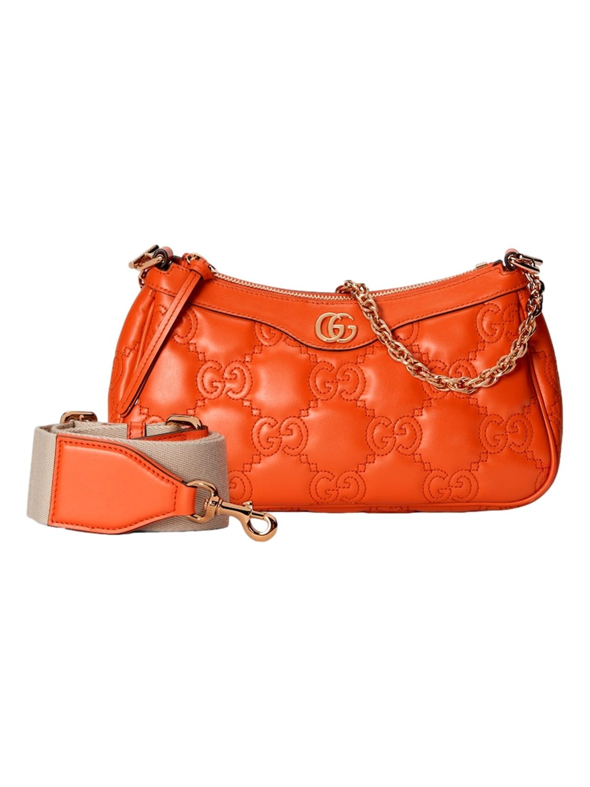 Gucci GG Quilted Matelassé Leather Mini Shoulder Bag In Orange