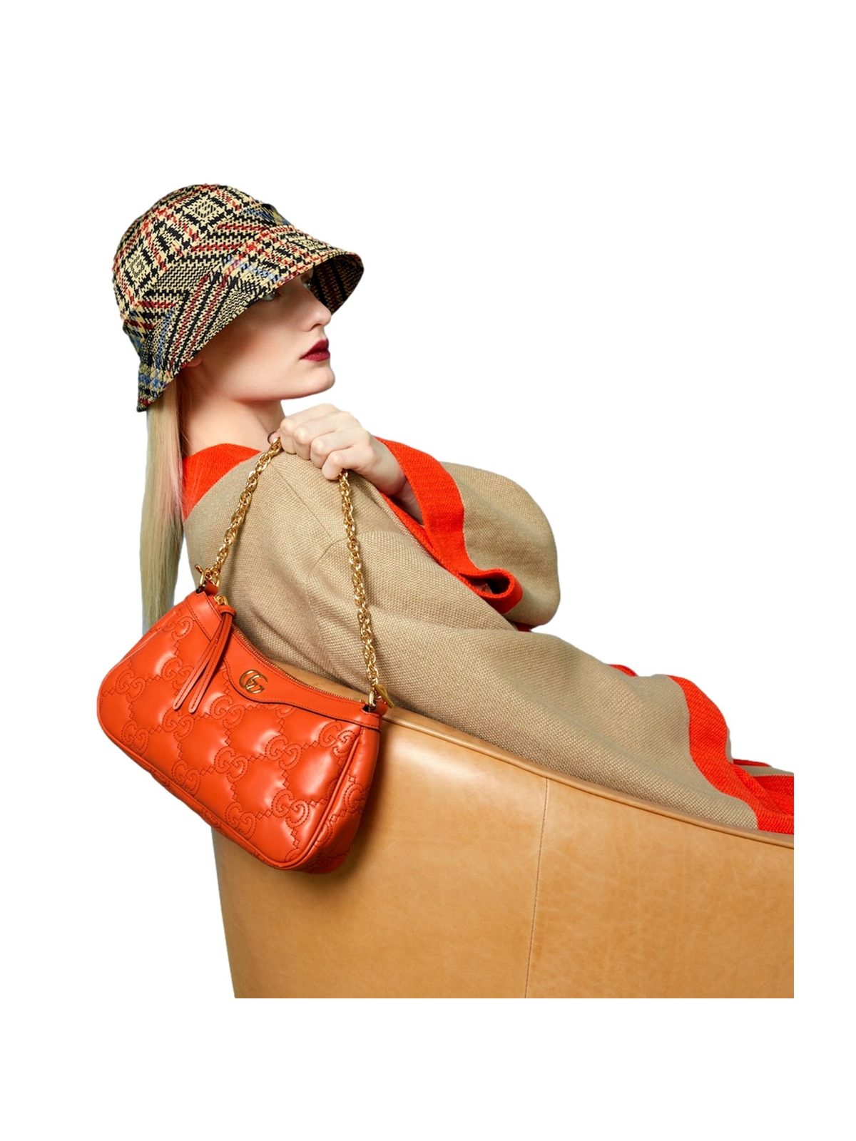 Gucci GG Quilted Matelassé Leather Mini Shoulder Bag In Orange