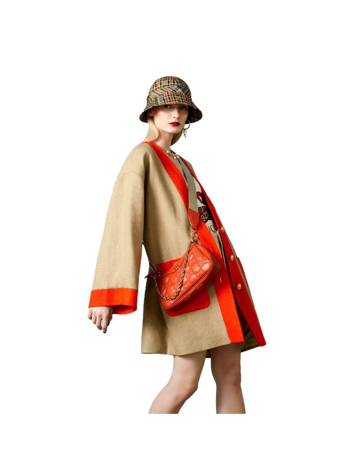 Gucci GG Quilted Matelassé Leather Mini Shoulder Bag In Orange