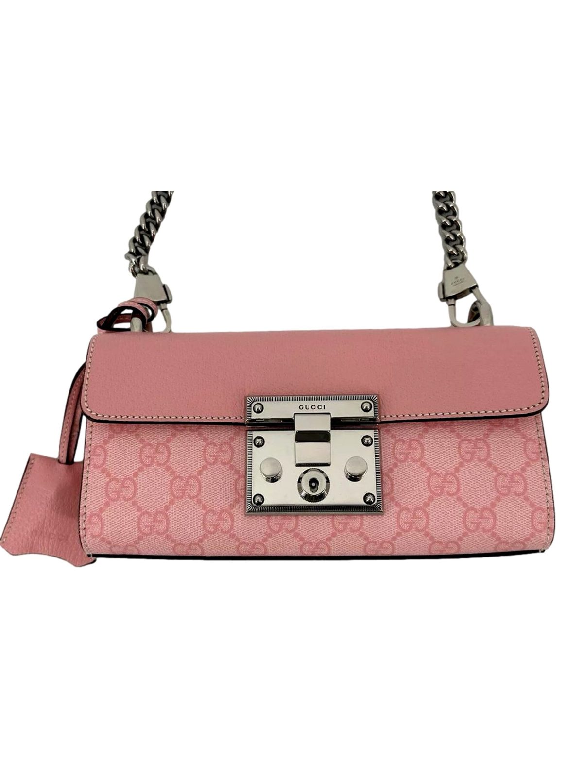 Gucci Padlock Small Handbag Pink GG Supreme Canvas Chain Shoulder Bag