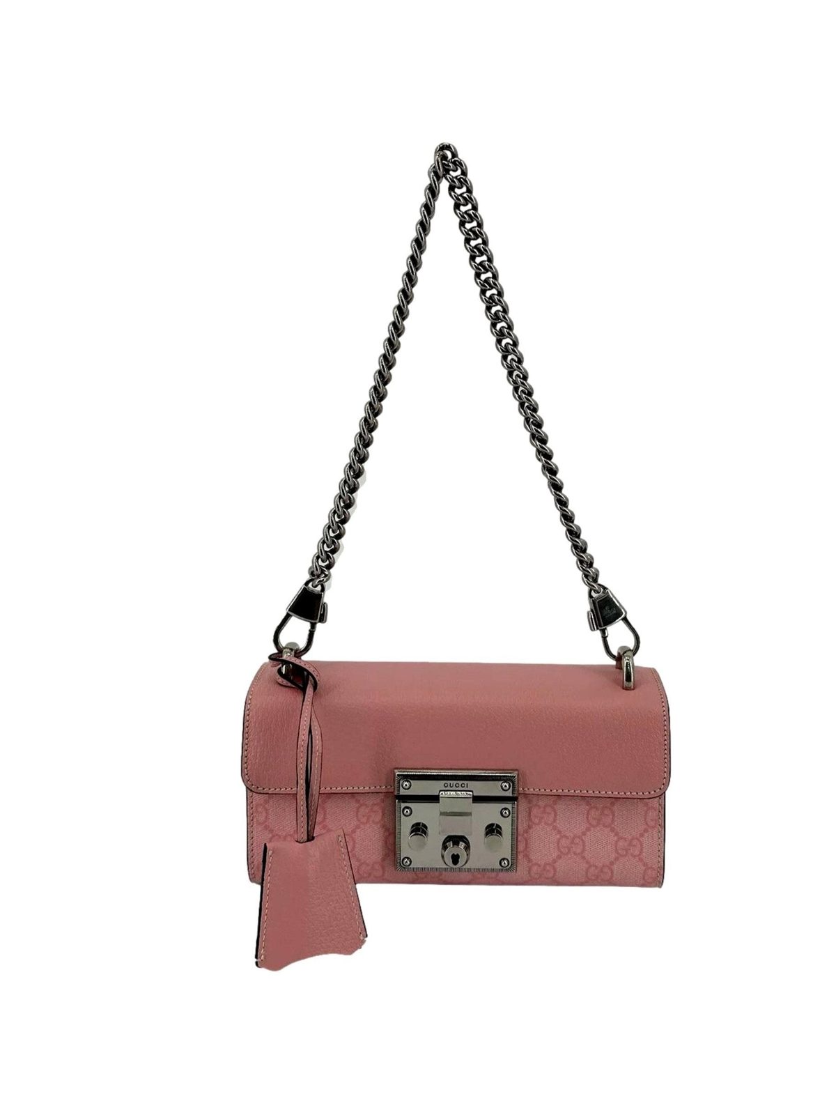 Gucci Padlock Small Handbag Pink GG Supreme Canvas Chain Shoulder Bag