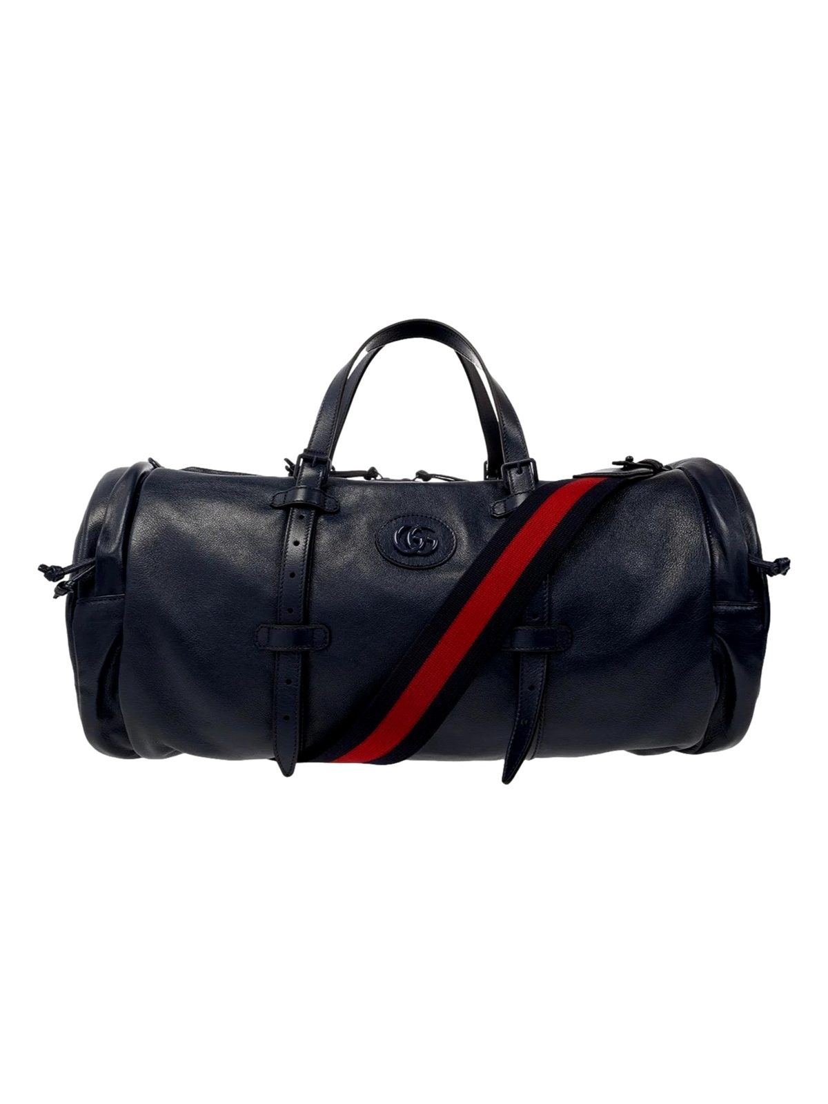 Gucci GG Logo Deep Blue Buffalo Leather Duffle Tote with Strap