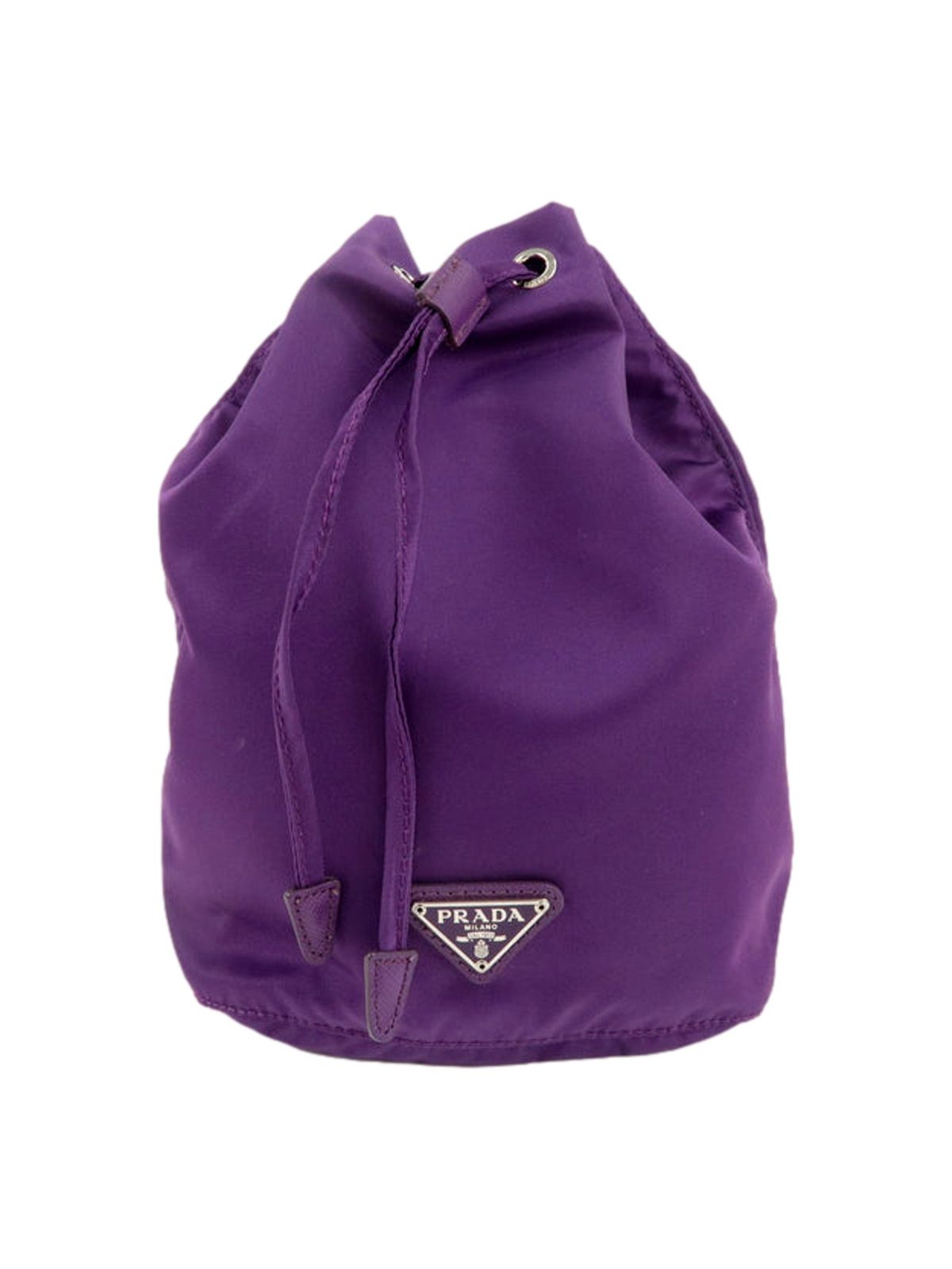 Prada UVA Purple Tessuto Nylon Triangle Logo Drawstring Bucket Bag