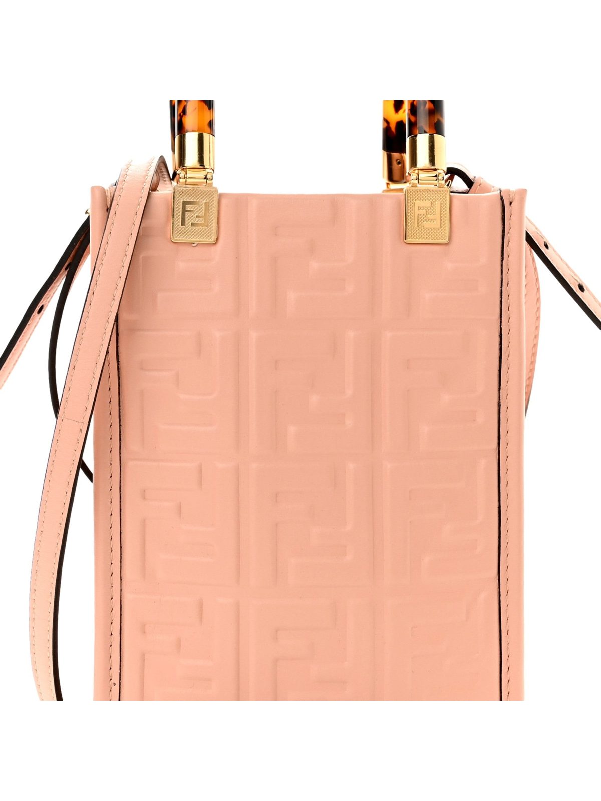 Fendi Mini Sunshine Shopper Tote Crossbody Baby Pink Zucca Leather