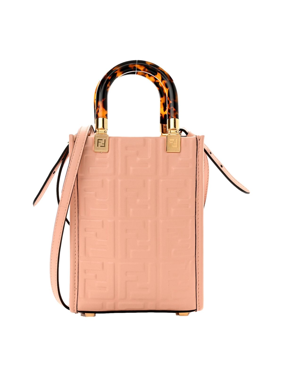 Fendi Mini Sunshine Shopper Tote Crossbody Baby Pink Zucca Leather
