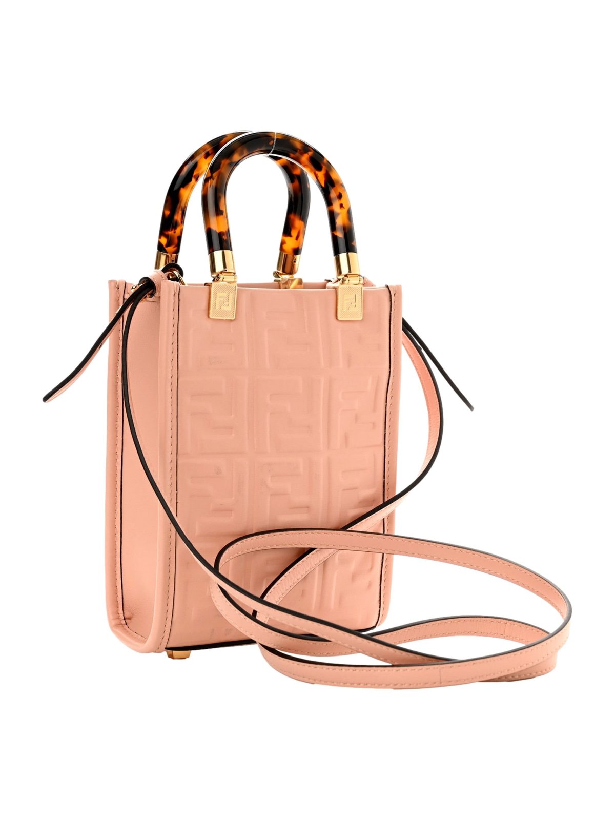 Fendi Mini Sunshine Shopper Tote Crossbody Baby Pink Zucca Leather