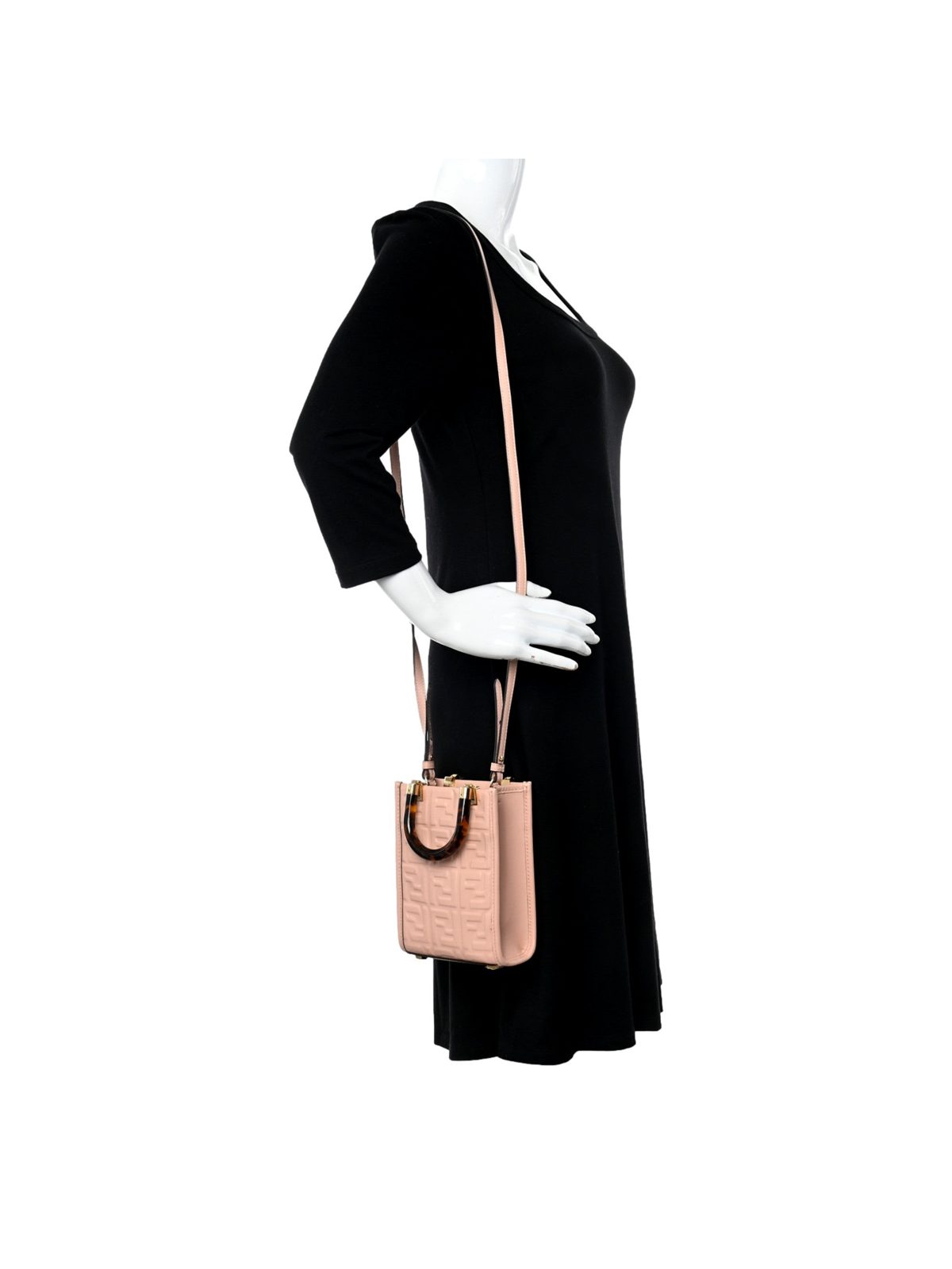 Fendi Mini Sunshine Shopper Tote Crossbody Baby Pink Zucca Leather