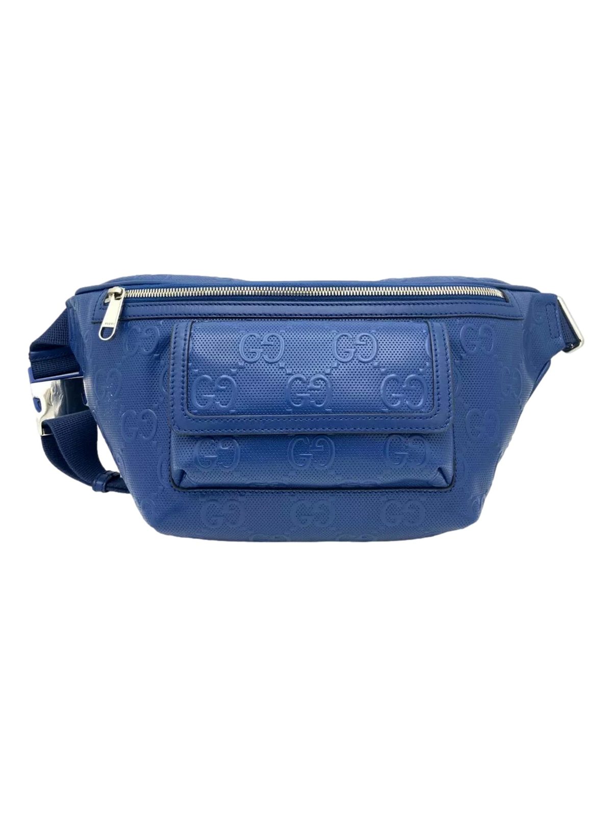 Gucci Calfskin GG Tennis Embossed Pocket Belt Bag Blue