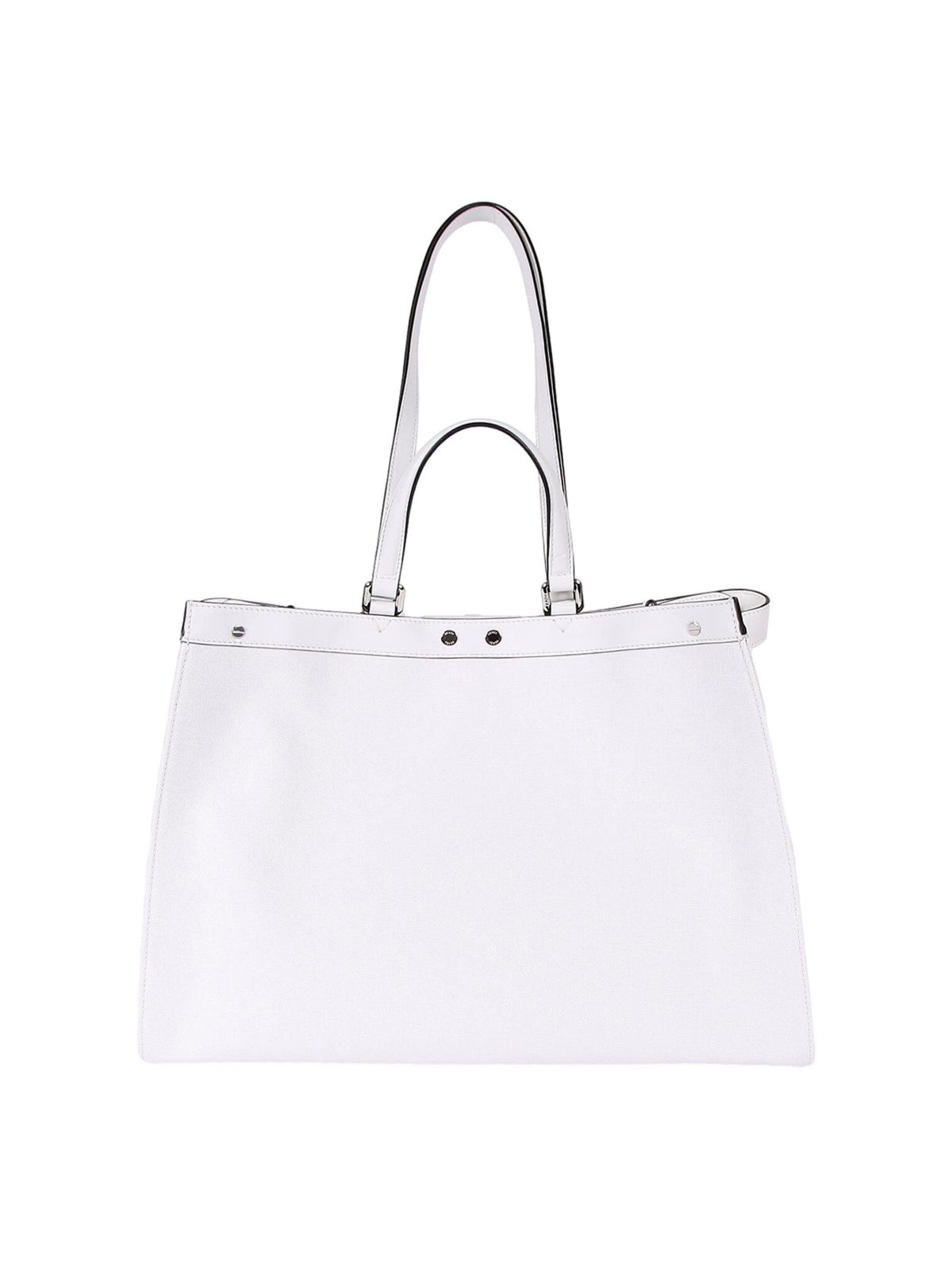 Fendi FF Canvas X-Tote Bag Black White Leather Trim Turn Lock