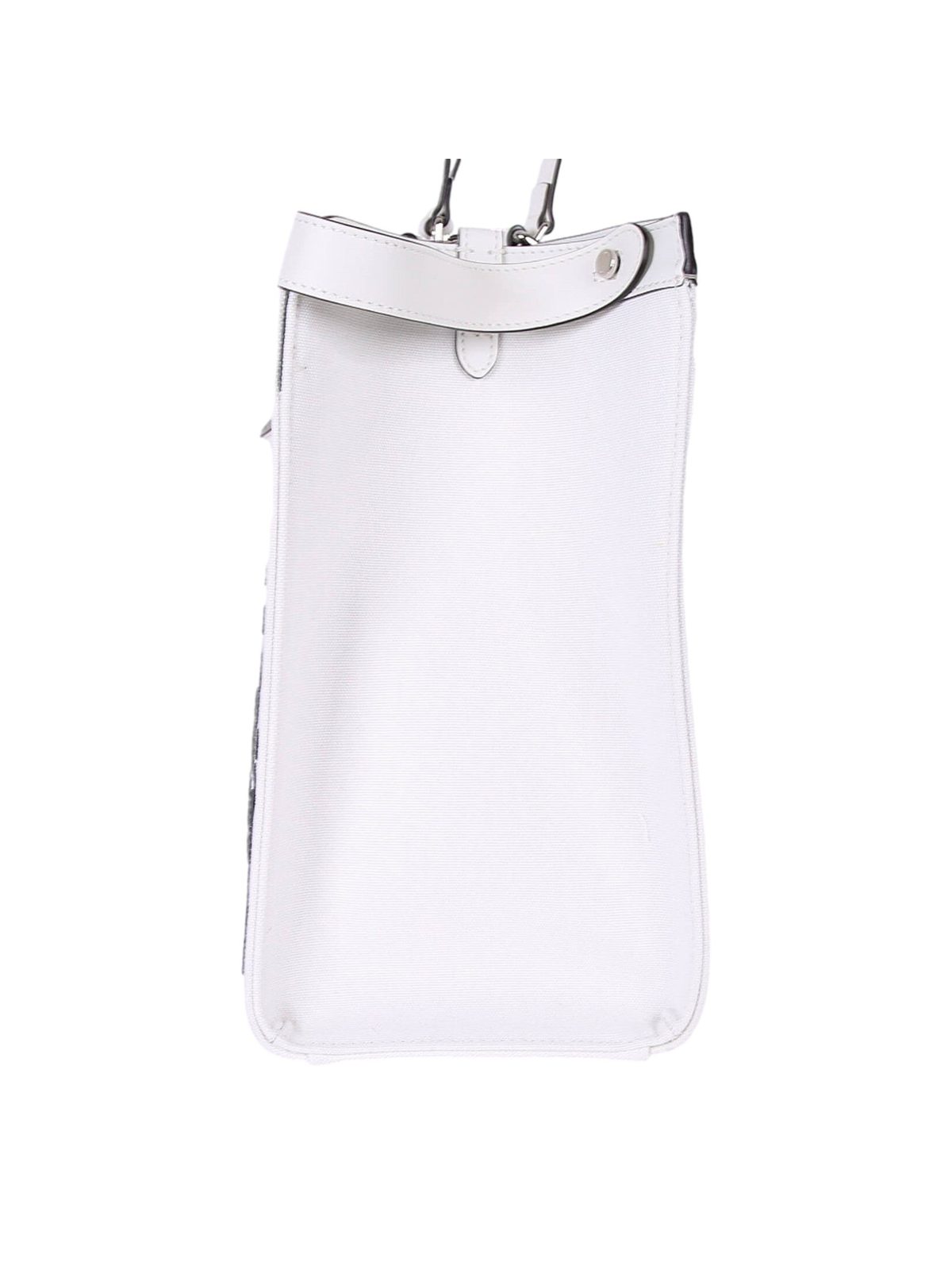 Fendi FF Canvas X-Tote Bag Black White Leather Trim Turn Lock