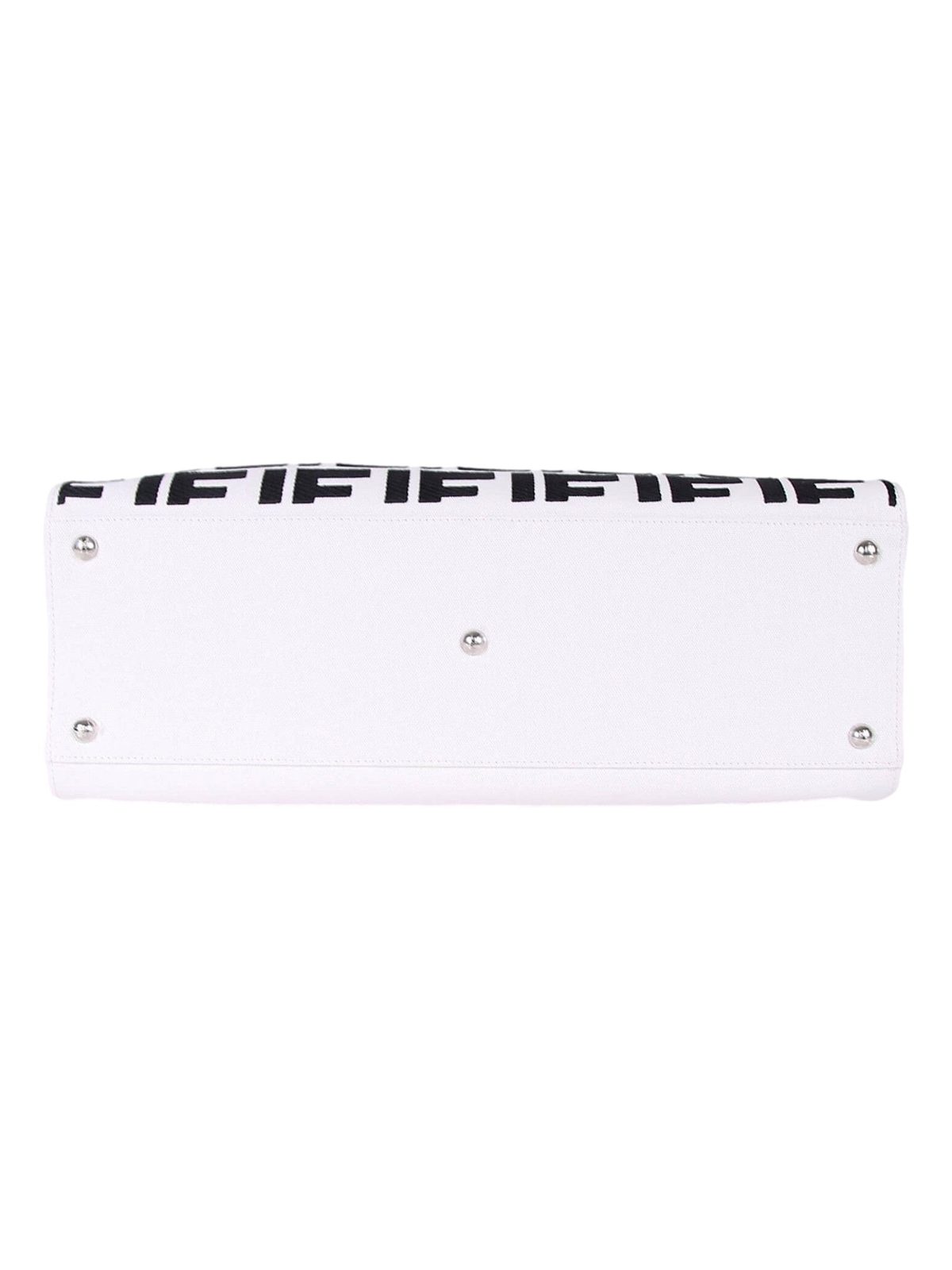 Fendi FF Canvas X-Tote Bag Black White Leather Trim Turn Lock