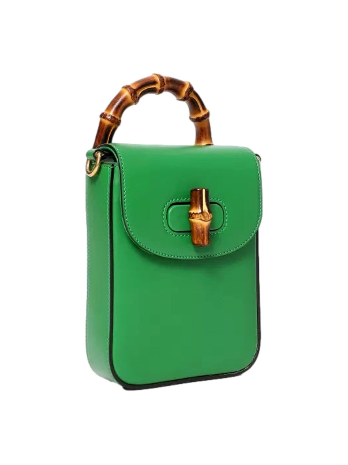 Gucci Bamboo 1947 Mini Green Leather Top Handle Crossbody Bag