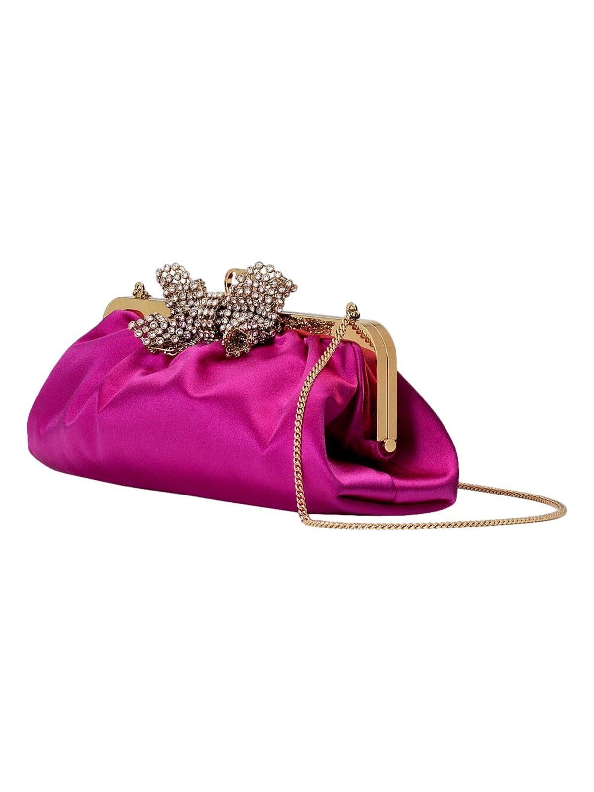 Gucci Broadway Crystal Bow Clutch Chain Shoulder Bag Fuchsia Satin