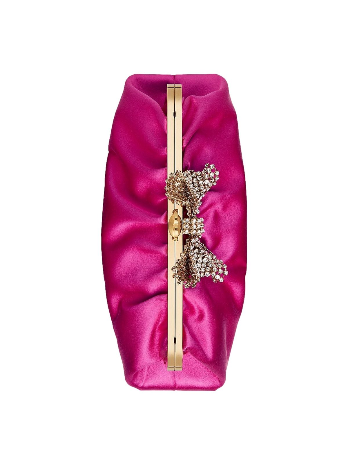 Gucci Broadway Crystal Bow Clutch Chain Shoulder Bag Fuchsia Satin