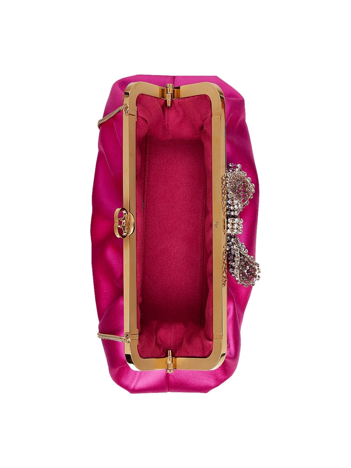 Gucci Broadway Crystal Bow Clutch Chain Shoulder Bag Fuchsia Satin