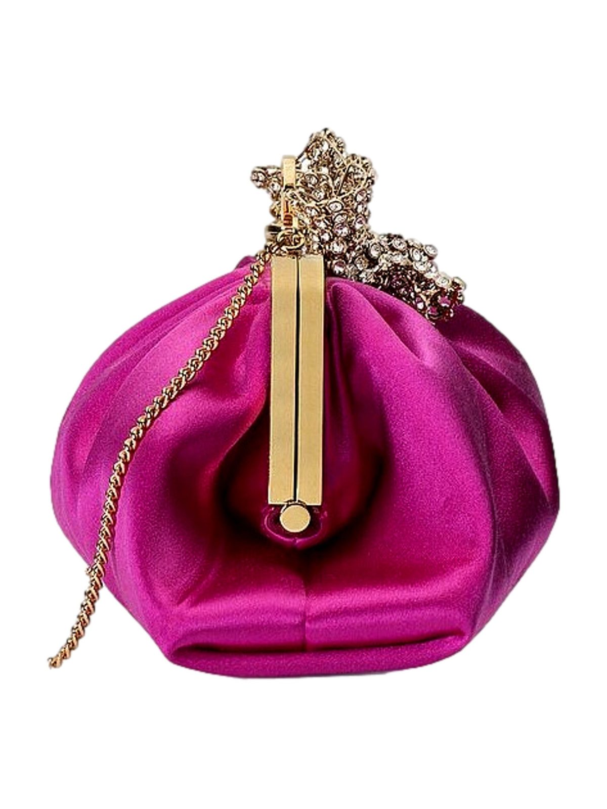 Gucci Broadway Crystal Bow Clutch Chain Shoulder Bag Fuchsia Satin