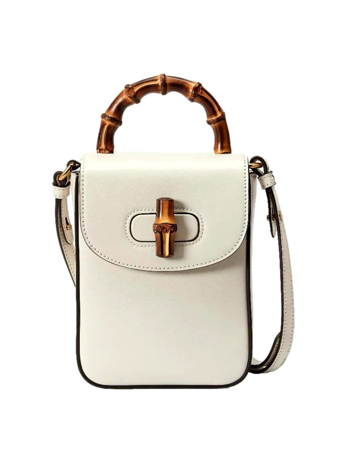 Gucci Bamboo 1947 Mini Cream Leather Top Handle Crossbody Bag