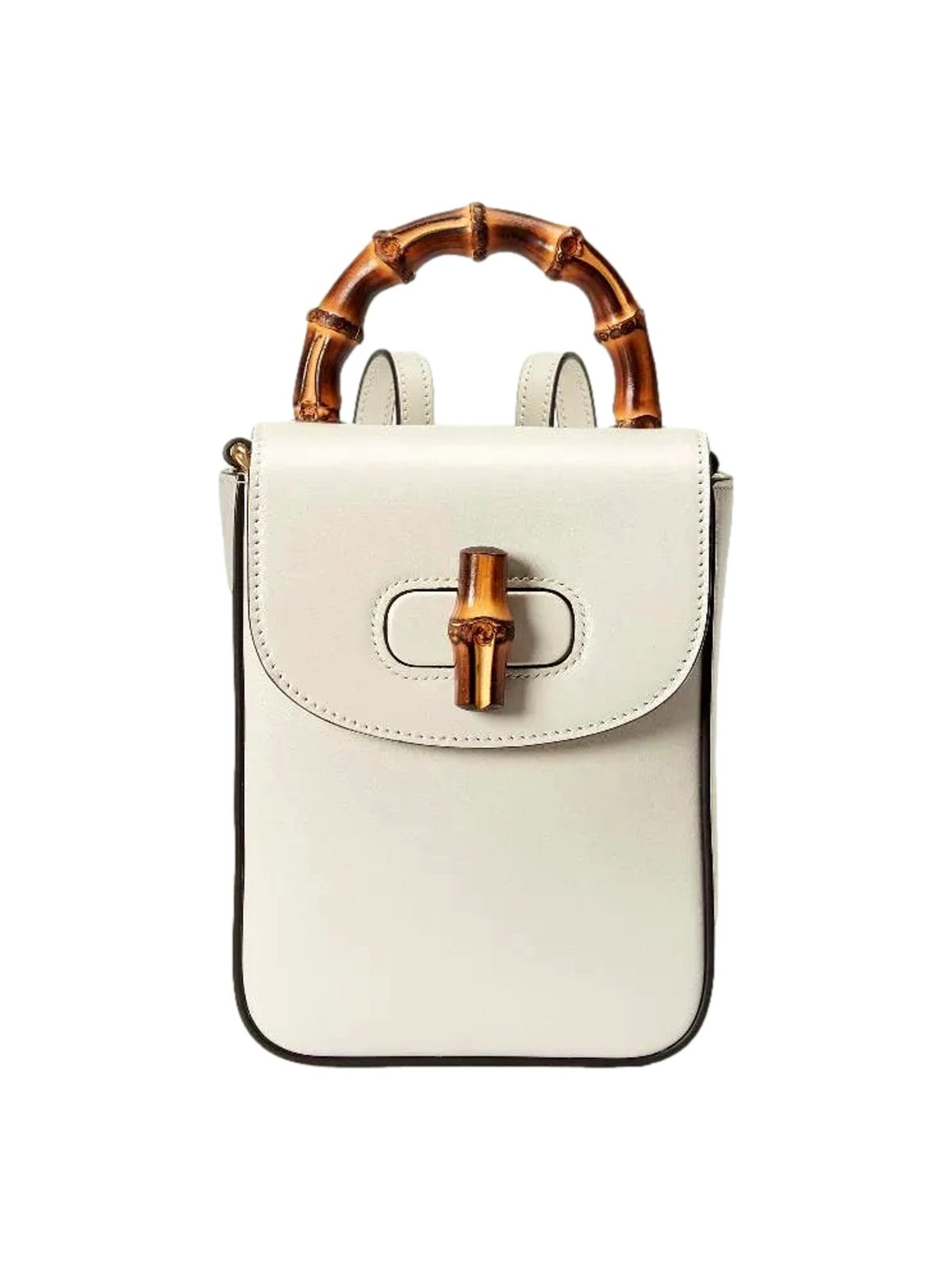 Gucci Bamboo 1947 Mini Cream Leather Top Handle Crossbody Bag