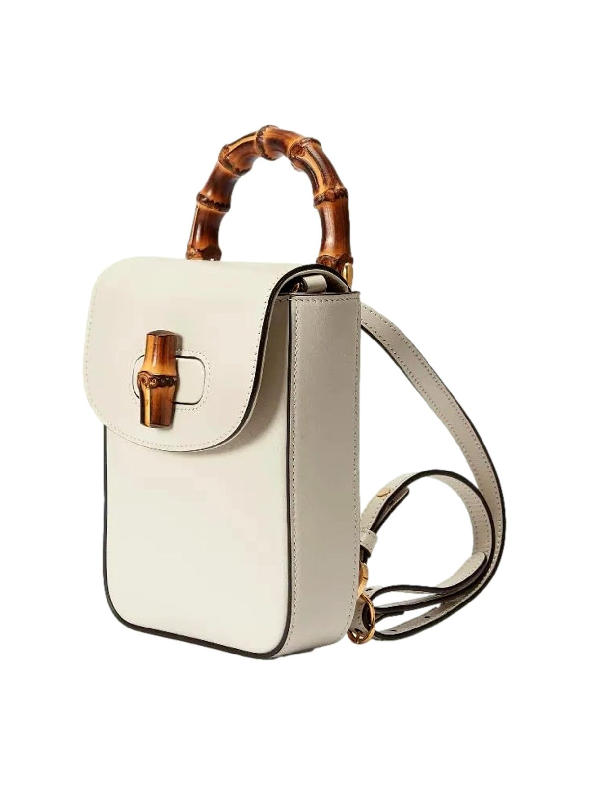 Gucci Bamboo 1947 Mini Cream Leather Top Handle Crossbody Bag