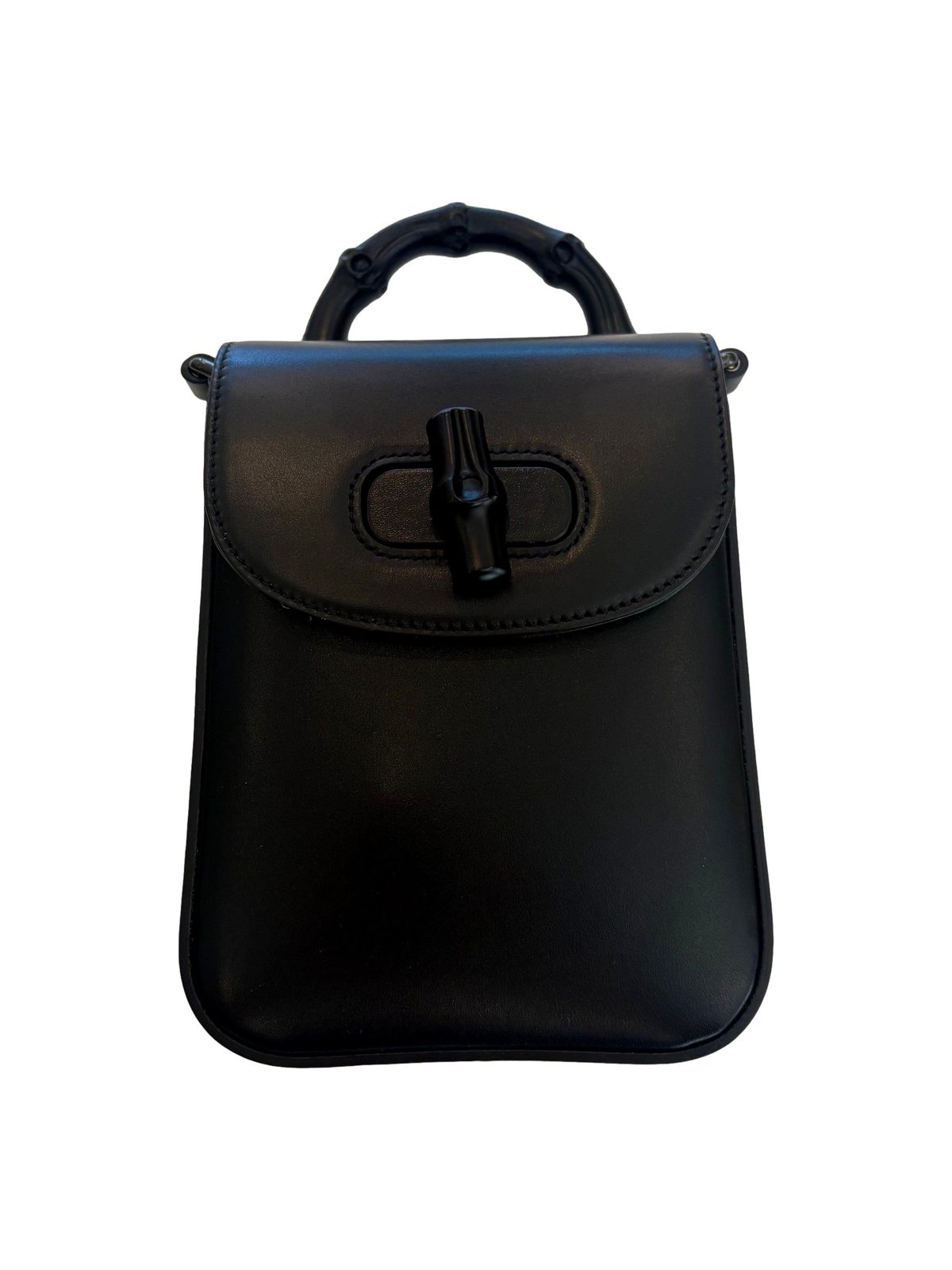 Gucci Bamboo 1947 Mini Black Leather Top Handle Crossbody Bag
