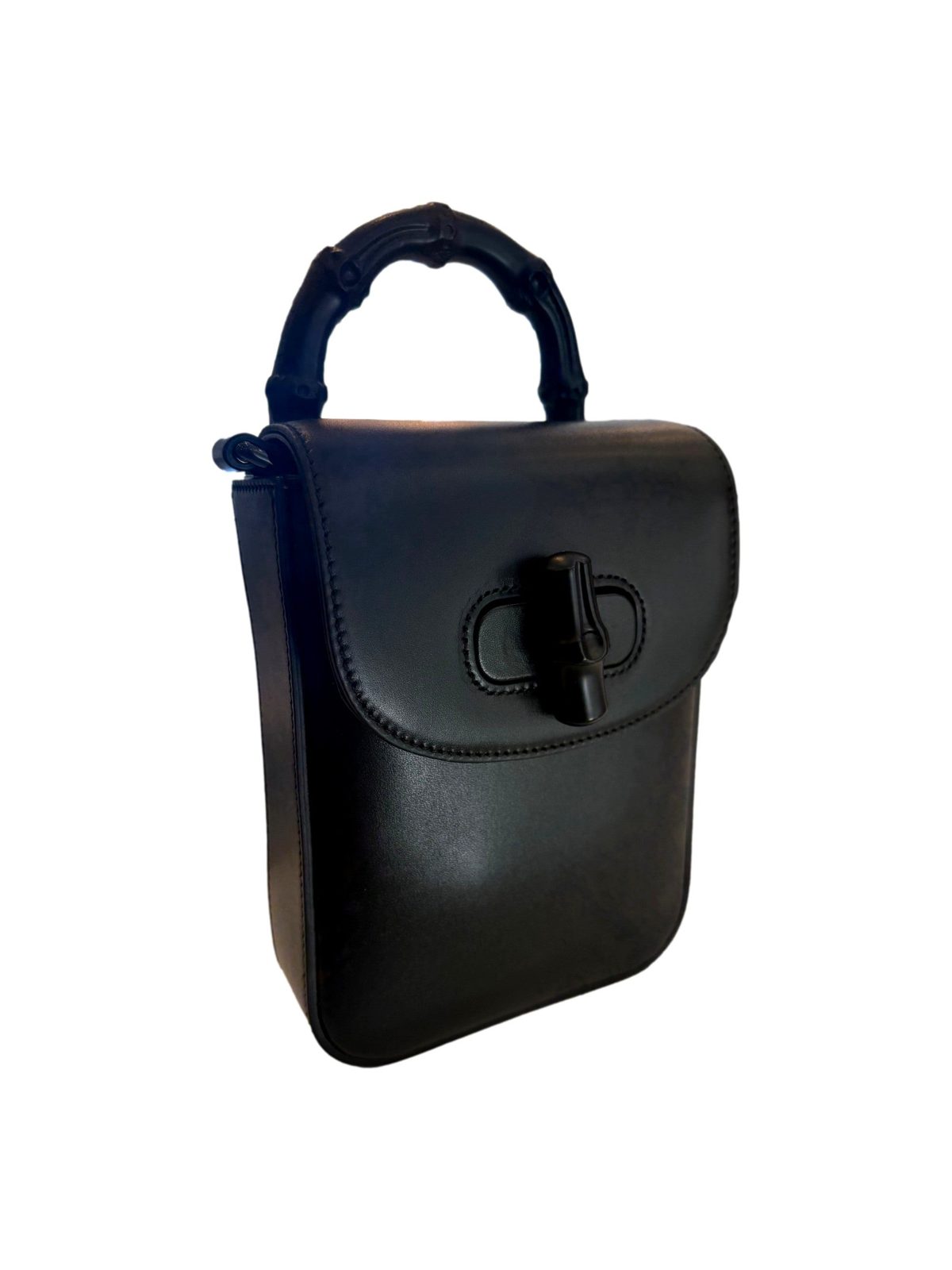 Gucci Bamboo 1947 Mini Black Leather Top Handle Crossbody Bag