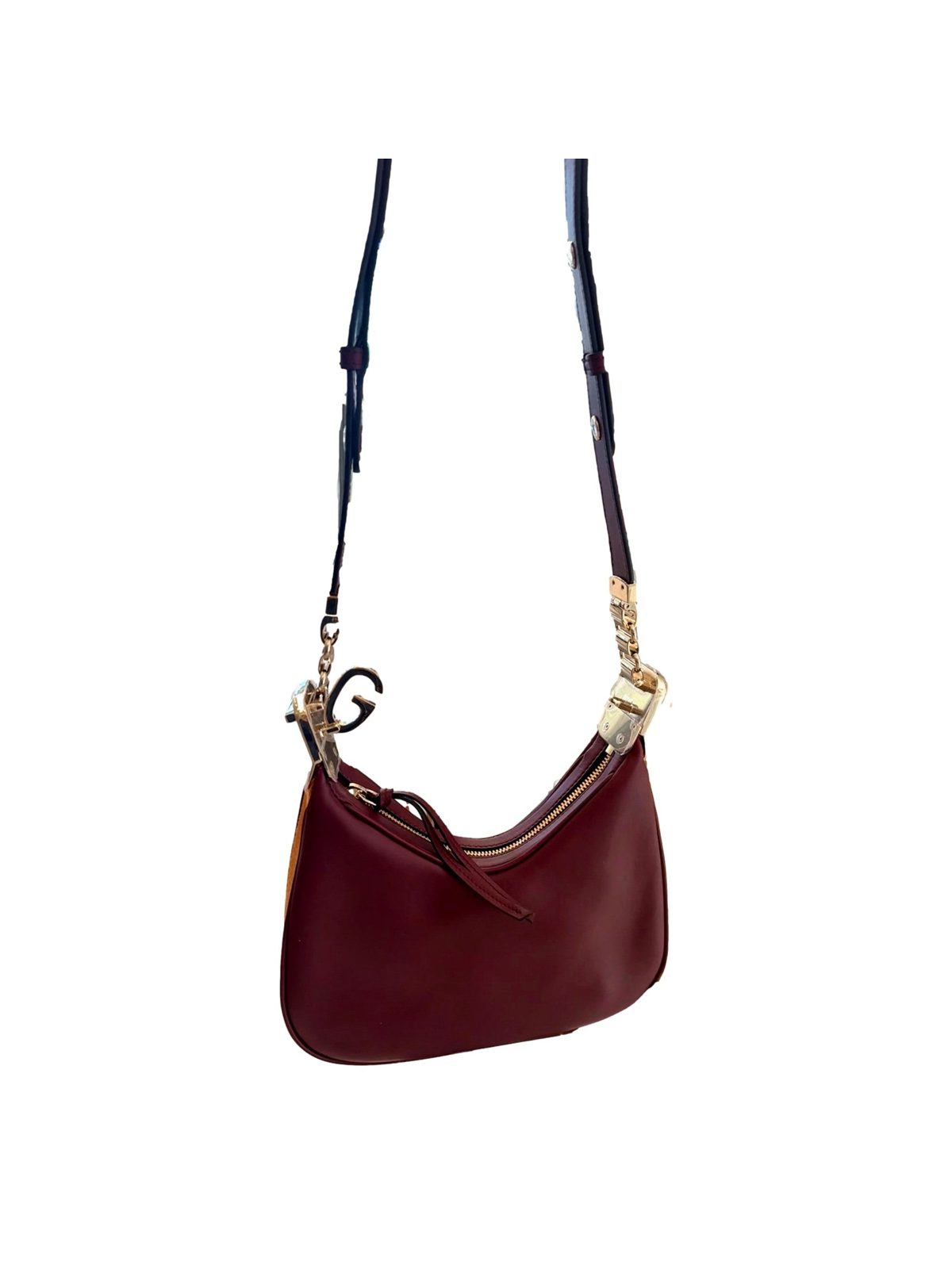 Gucci Attache Small Burgundy Leather Shoulder Crossbody Bag Web Stripe
