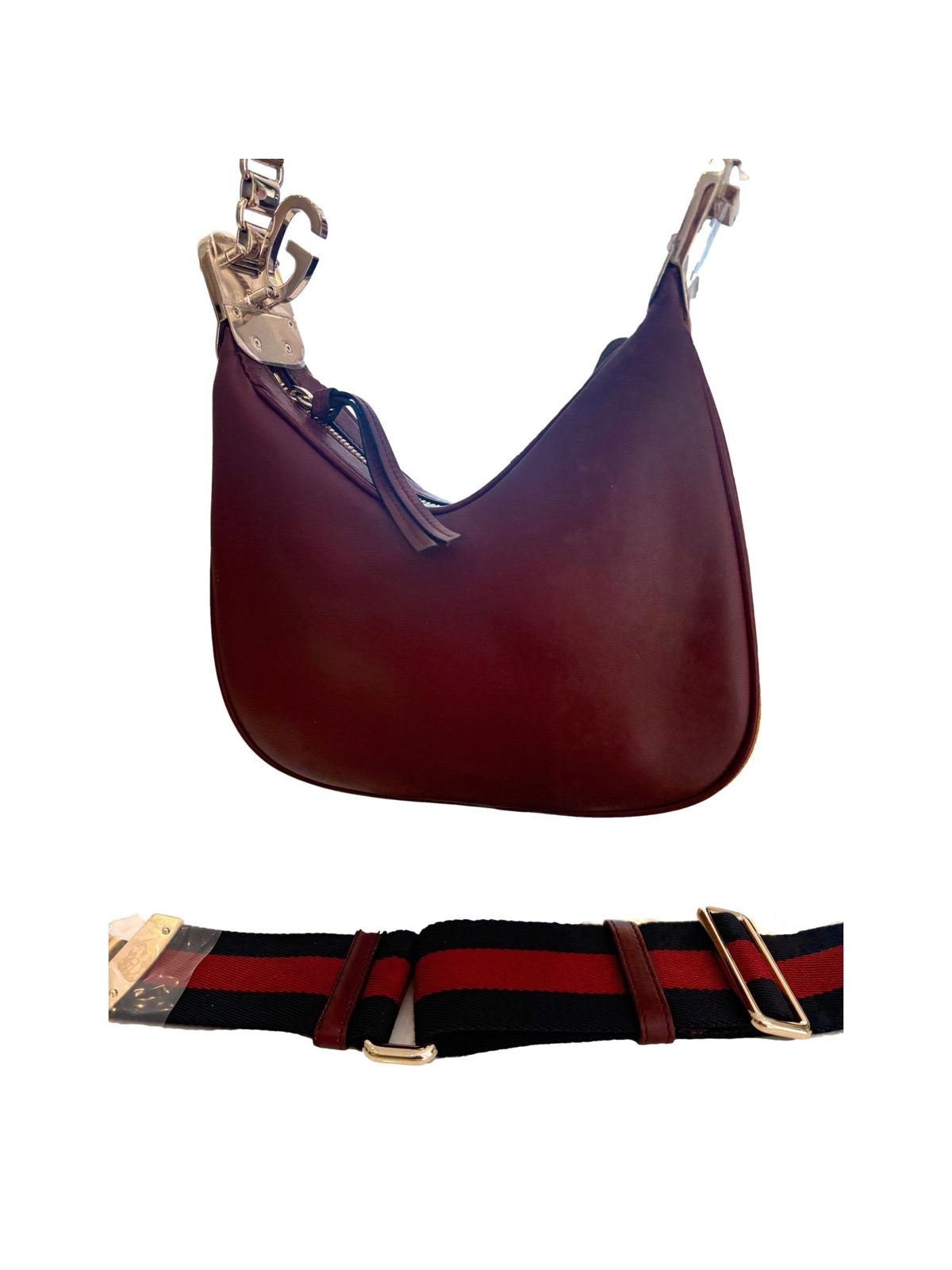 Gucci Attache Small Burgundy Leather Shoulder Crossbody Bag Web Stripe