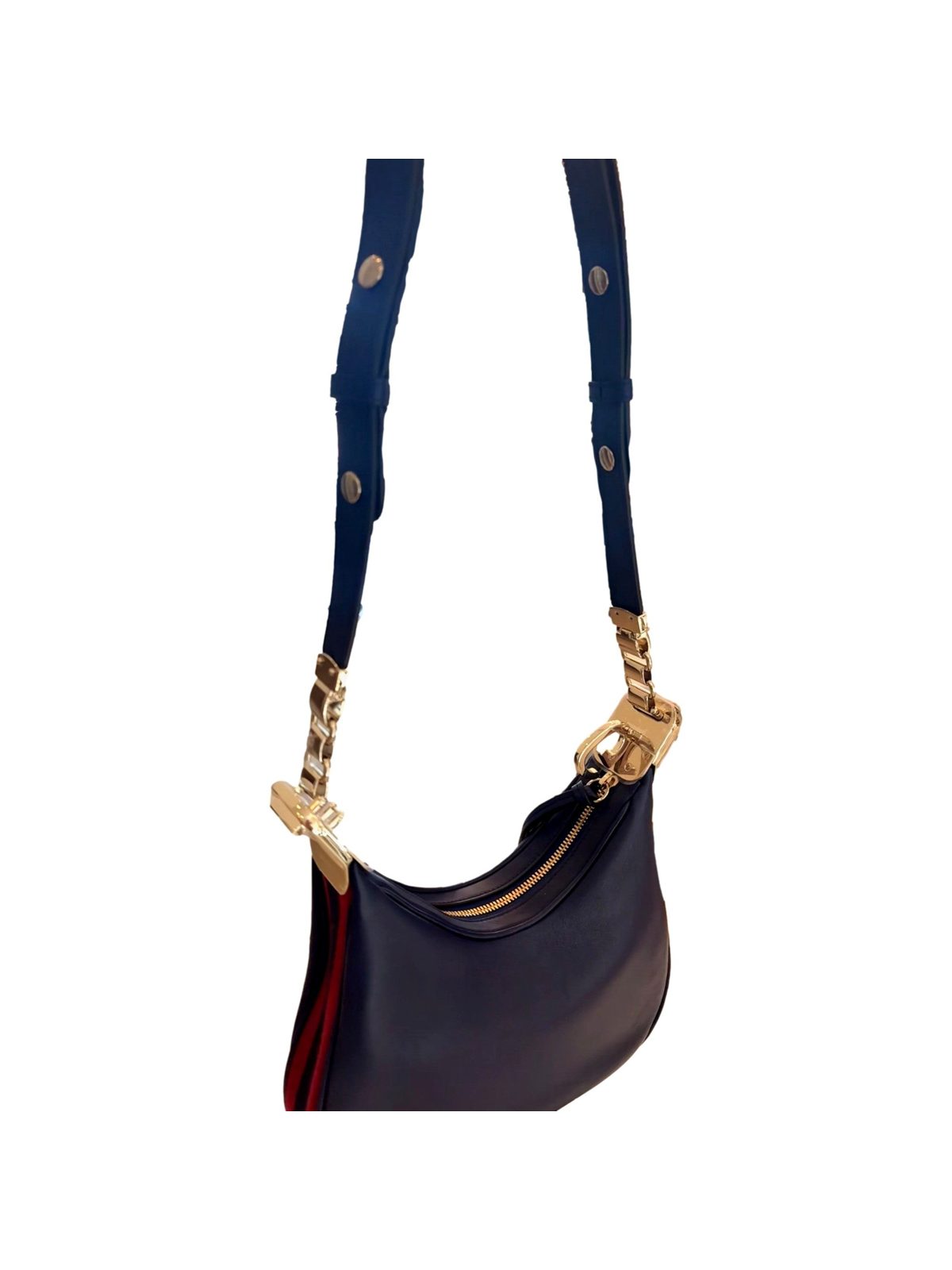 Gucci Attaché Small Navy Leather Shoulder Crossbody Bag G Clasp Web Stripe