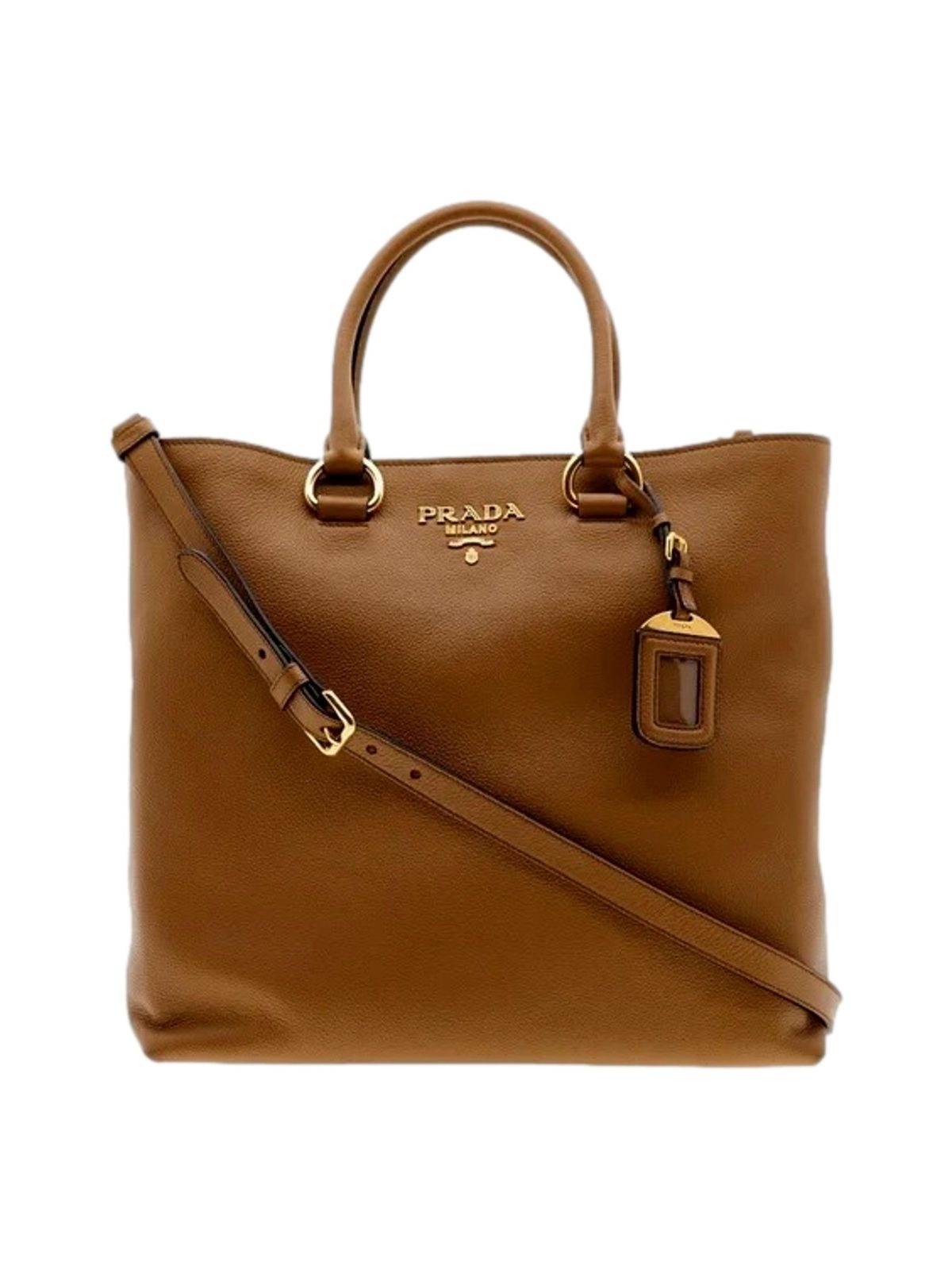 Prada Caramel Brown Vitello Phenix Leather Shopping Tote Bag