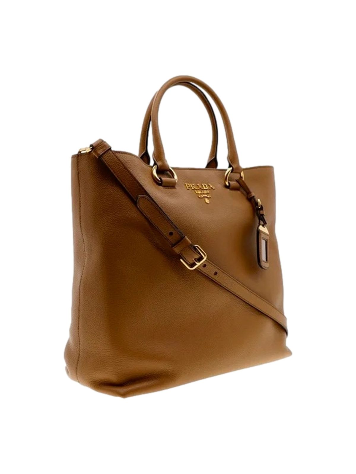 Prada Caramel Brown Vitello Phenix Leather Shopping Tote Bag