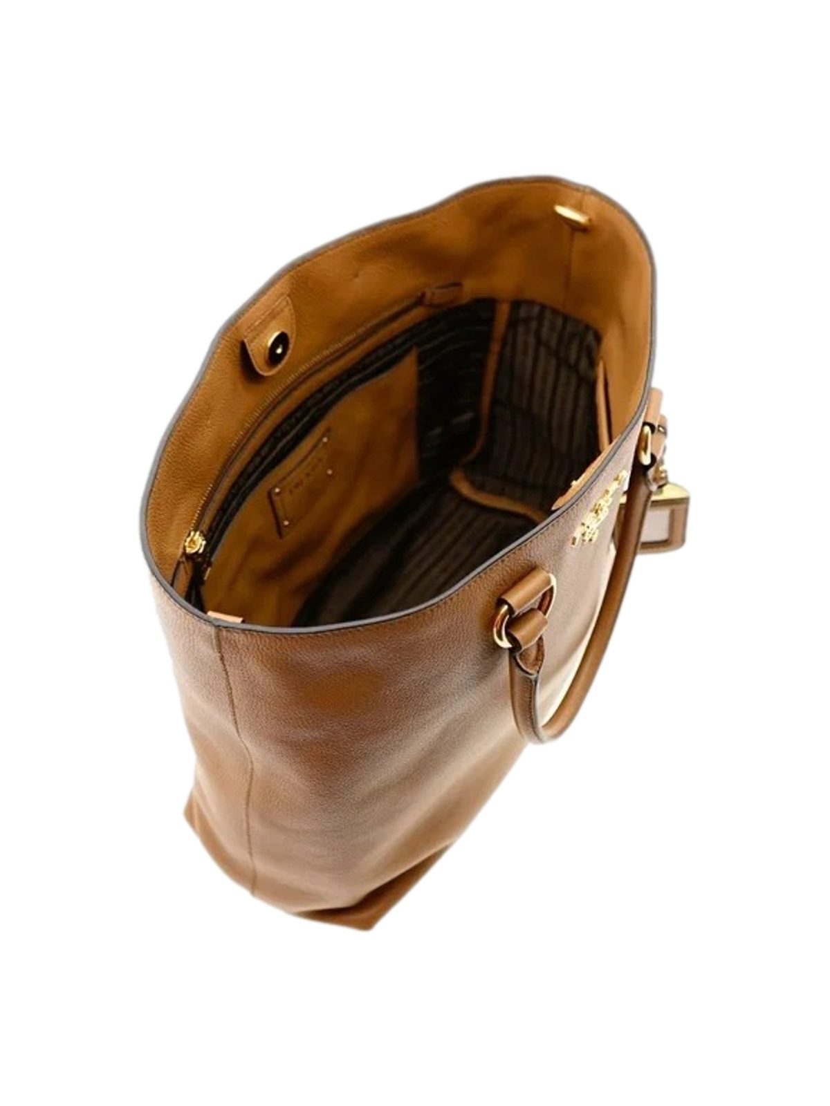 Prada Caramel Brown Vitello Phenix Leather Shopping Tote Bag