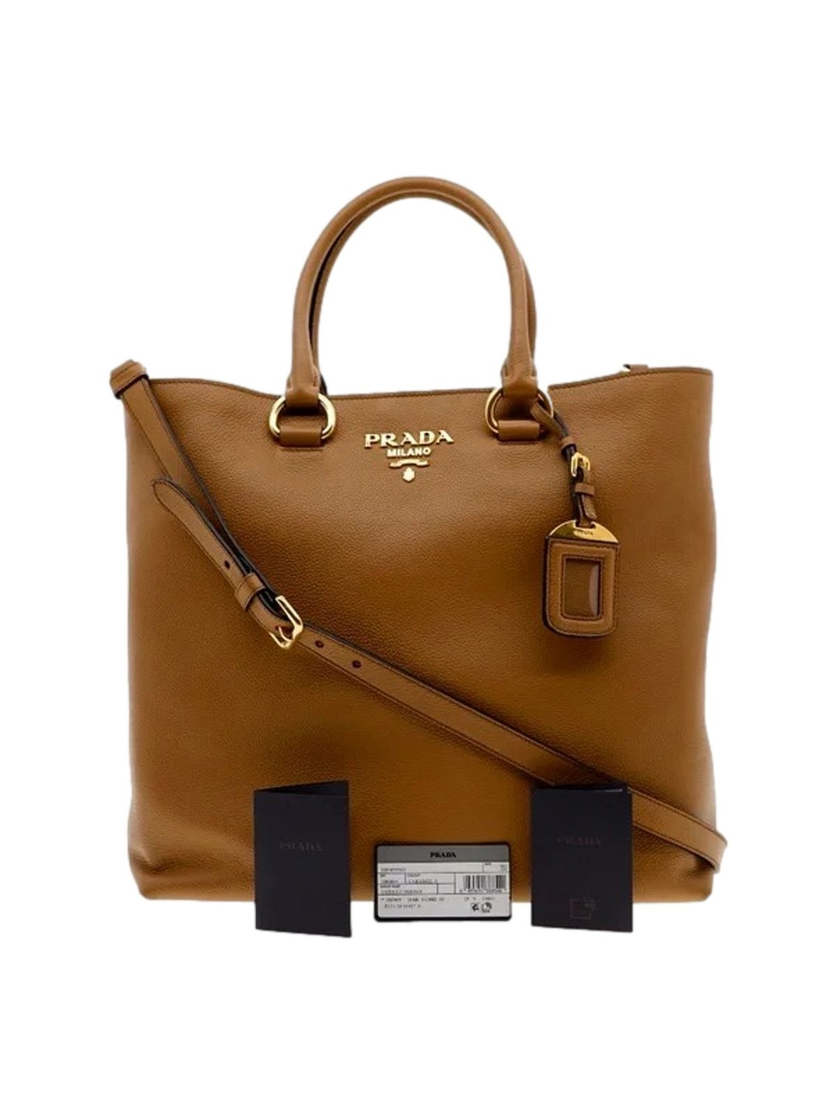 Prada Caramel Brown Vitello Phenix Leather Shopping Tote Bag