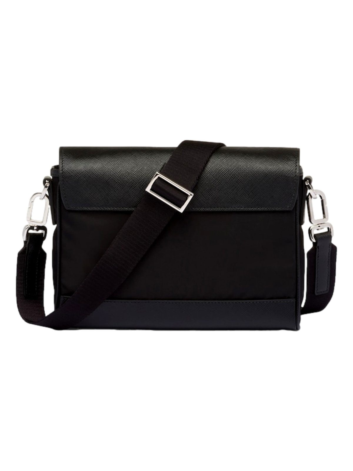 Prada Nero Black Re-Nylon Saffiano Silver Triangle Logo Messenger Crossbody Bag