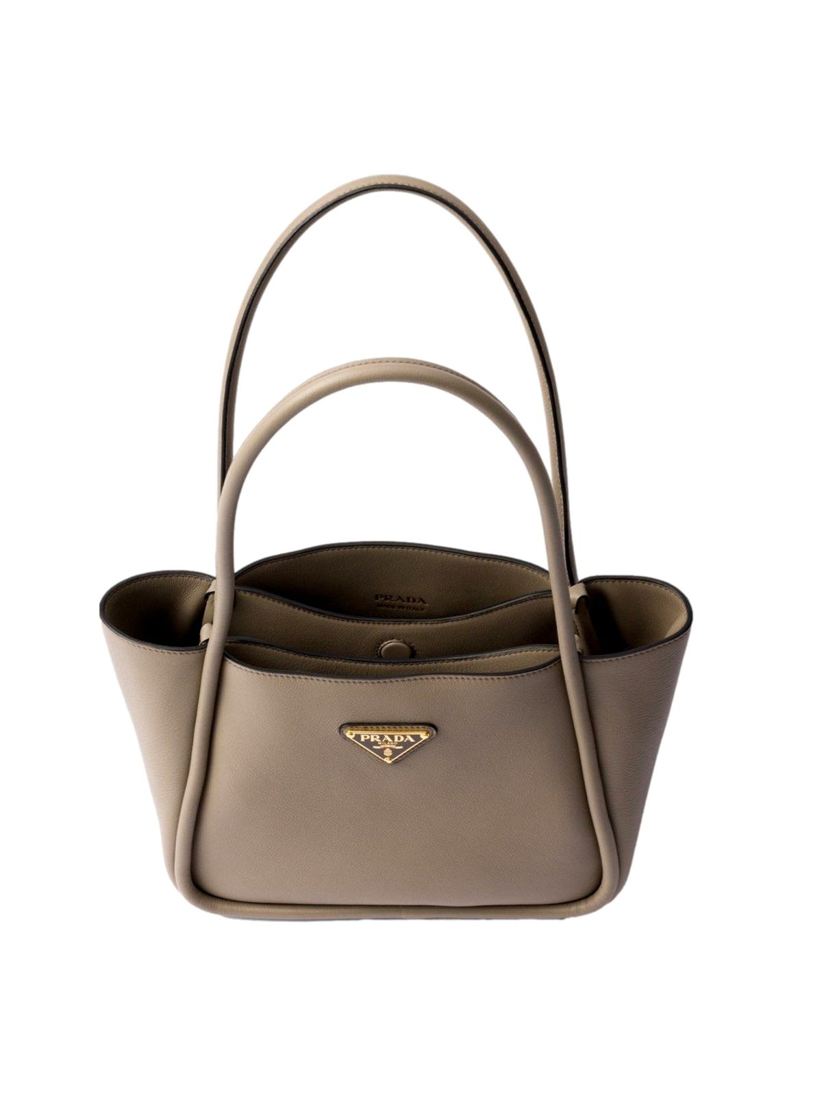 Prada Soft Grain Leather Argilla Gray Small Shopping Shoulder Tote