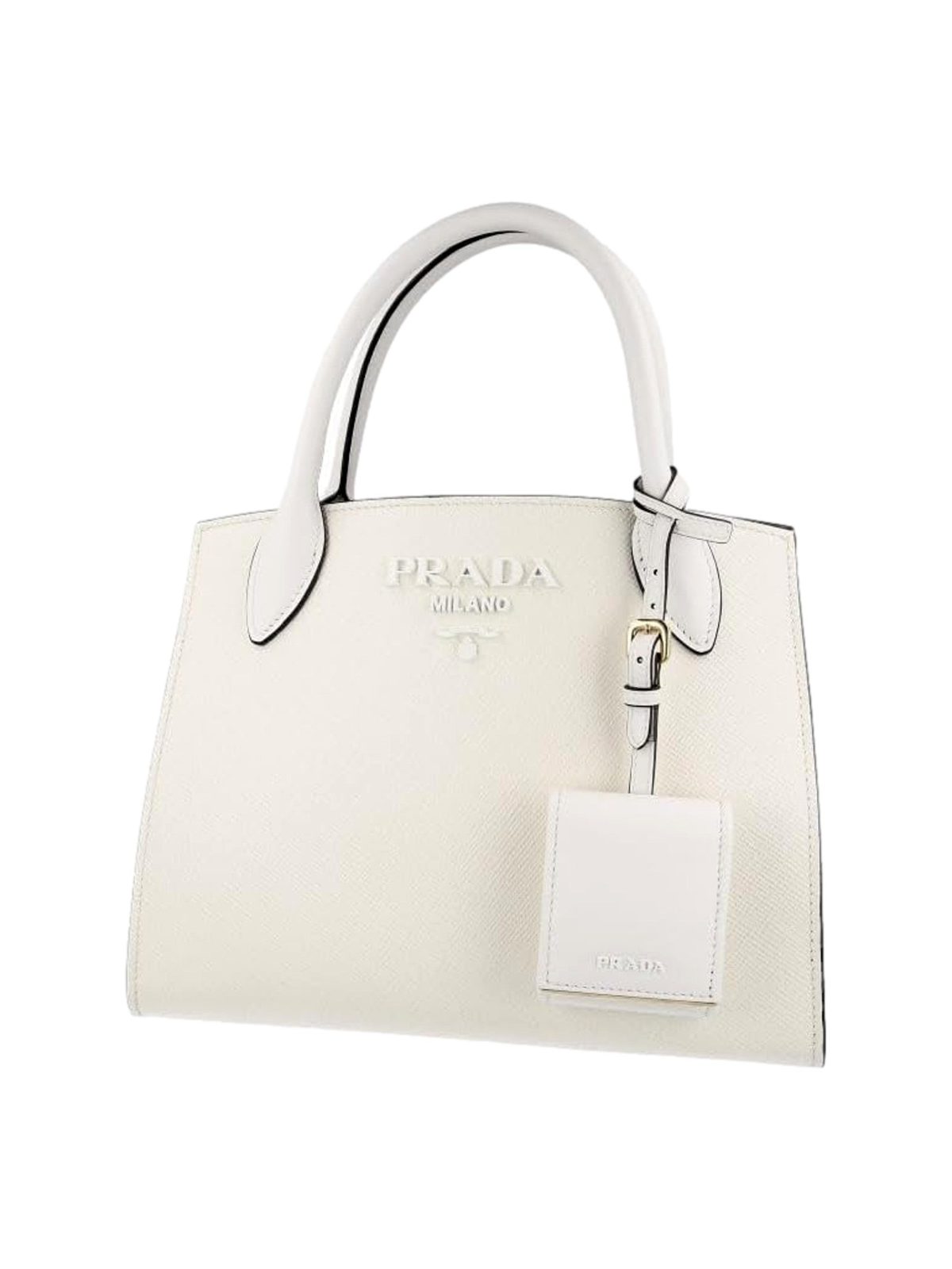 Prada Saffiano Leather Monochrome Bianco White Top Handle Handbag