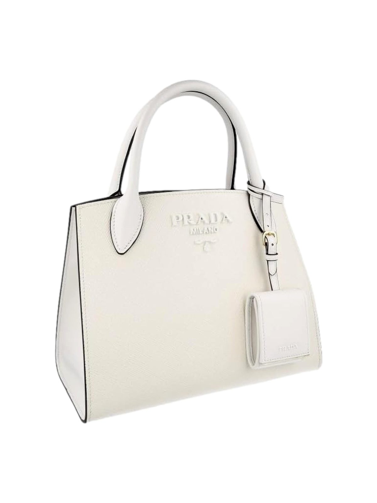 Prada Saffiano Leather Monochrome Bianco White Top Handle Handbag