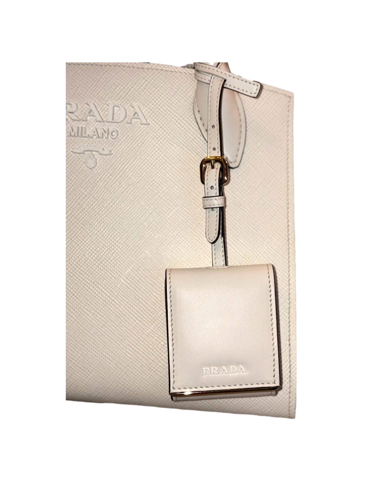Prada Saffiano Leather Monochrome Bianco White Top Handle Handbag